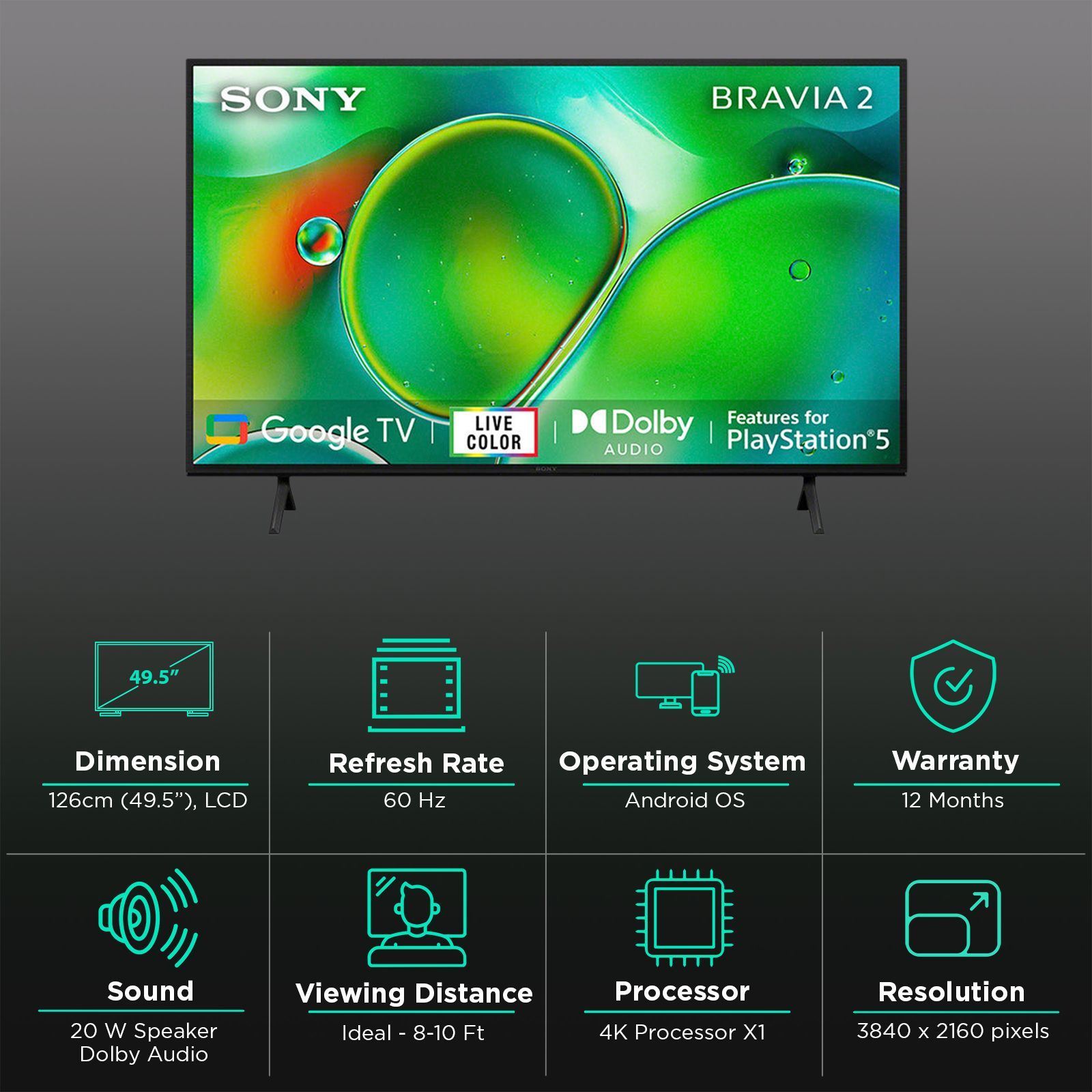 SONY BRAVIA 2 127 cm (50 inch) 4K Ultra HD LCD Smart Android TV with Auto HDR Tone Mapping(2024 Model) SONY BRAVIA 2 127 cm (50 inch) 4K Ultra HD LCD Smart Android TV with Auto HDR Tone Mapping(2024 Model)_3
