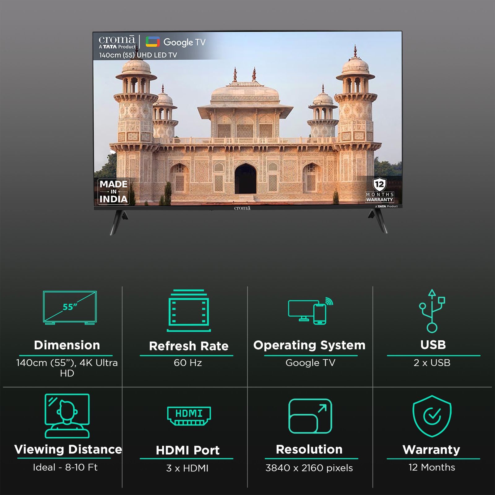 Croma 140 cm (55 inch) 4K Ultra HD LED Google TV with Google Voice Assistant Croma 140 cm (55 inch) 4K Ultra HD LED Google TV with Google Voice Assistant_3