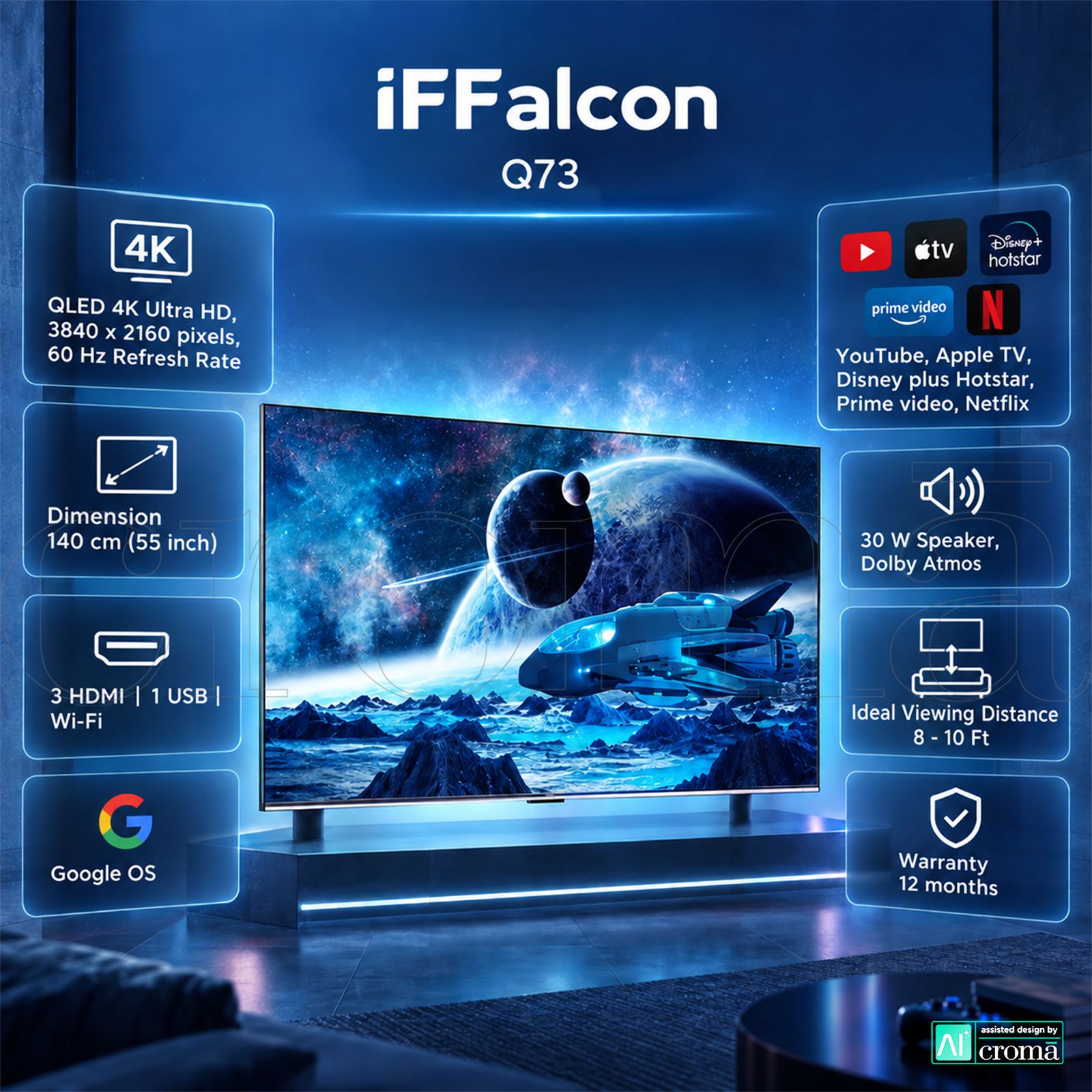 iFFALCON Q73 140 cm (55 inch) 2 Star QLED 4K Ultra HD Google TV with Dolby Atmos & DTS Virtual:X (2023 model)_3