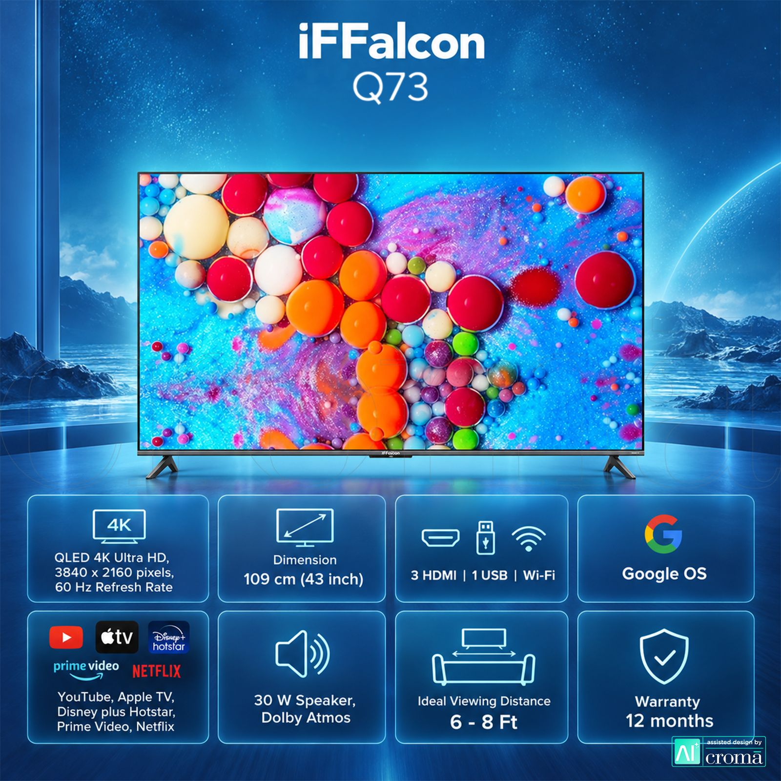 iFFALCON Q73 109 cm (43 inch) 2 Star QLED 4K Ultra HD Google TV with Dolby Vision & Dolby Atmos (2023 model) iFFALCON Q73 109 cm (43 inch) 2 Star QLED 4K Ultra HD Google TV with Dolby Vision & Dolby Atmos (2023 model)_3