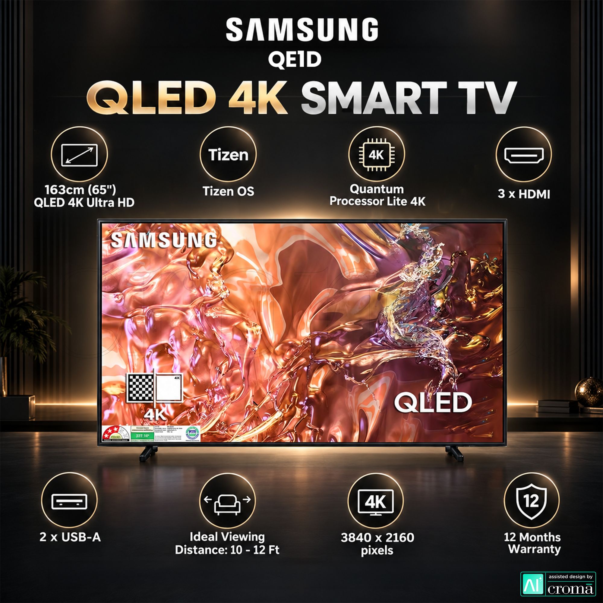 SAMSUNG QE1D 165 cm (65 inch) 3 Star QLED 4K Ultra HD Smart Tizen TV with 4K Upscaling (2024 model)_3