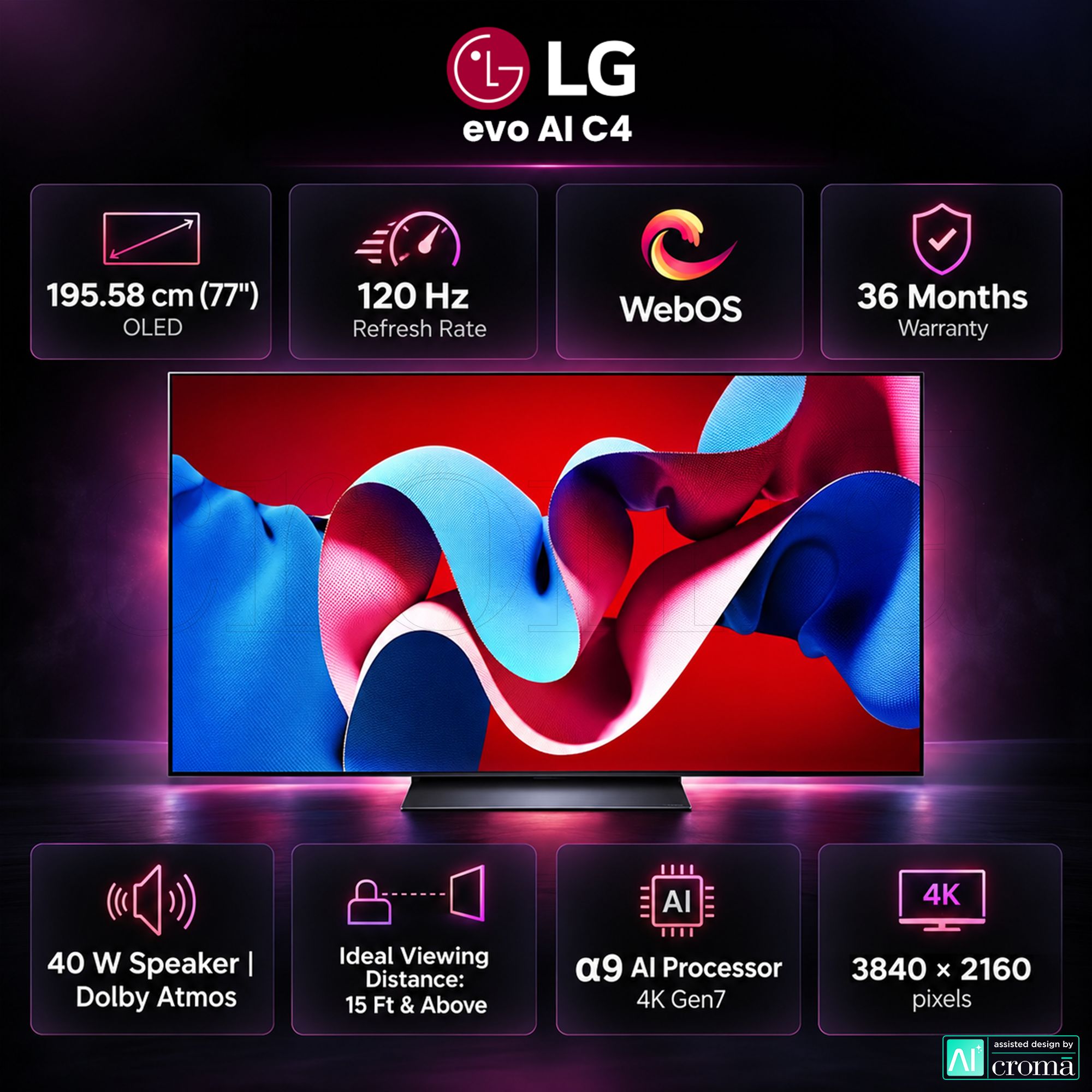 LG evo AI C4 195 cm (77 inch) 3 Star OLED 4K Ultra HD Smart WebOS TV with Dolby Atmos (2025 model)_3