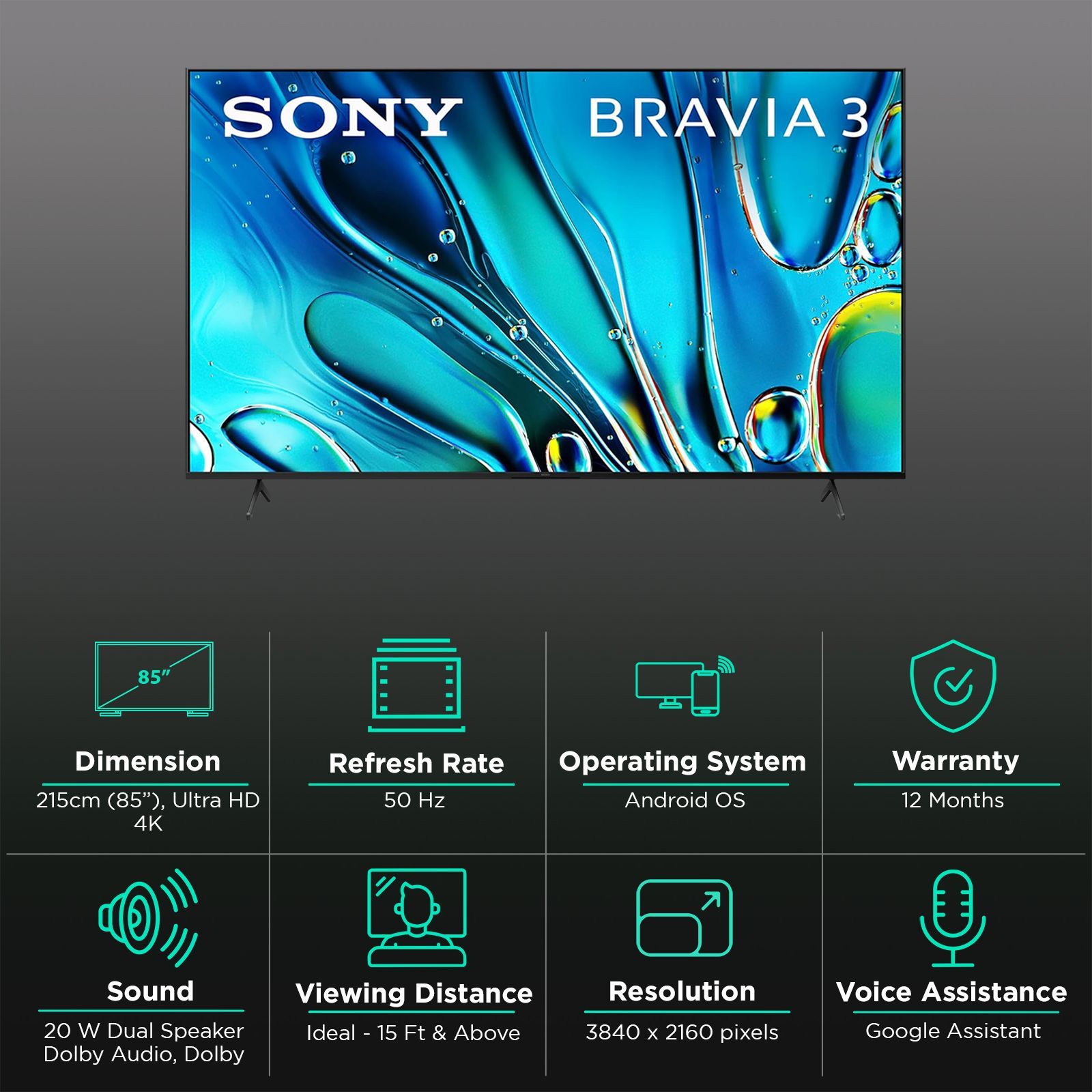 SONY BRAVIA 3 215 cm (85 inch) LED 4K Ultra HD Smart Android TV with Dolby Vision & Dolby Atmos (2024 model)_3