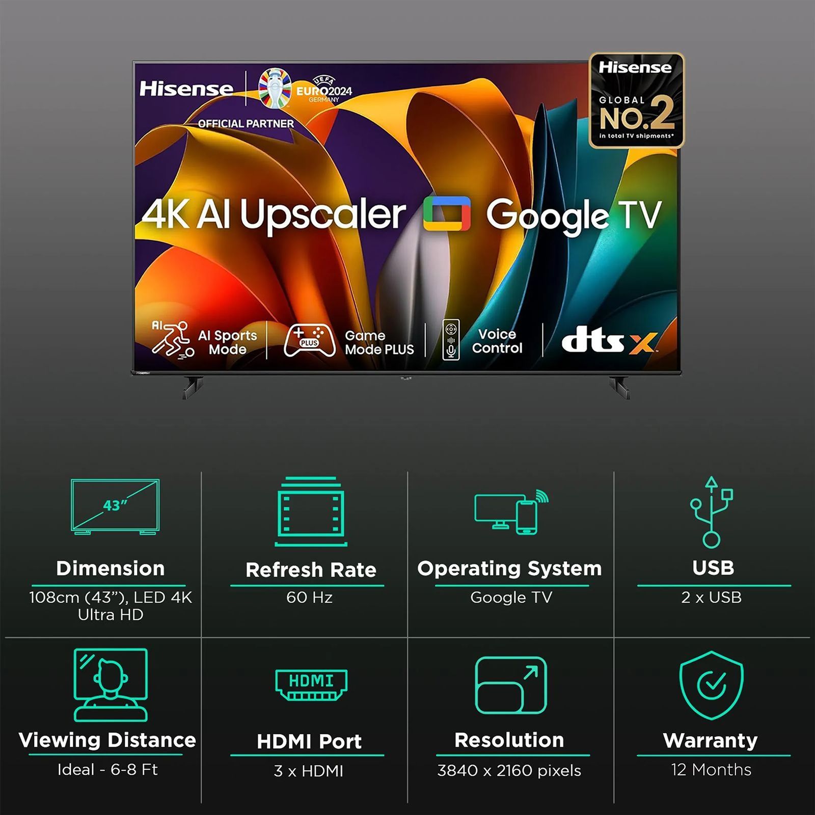 Hisense E6N 109 cm (43 inch) 4K Ultra HD LED Google TV with Dolby Digital (2024 model)_3