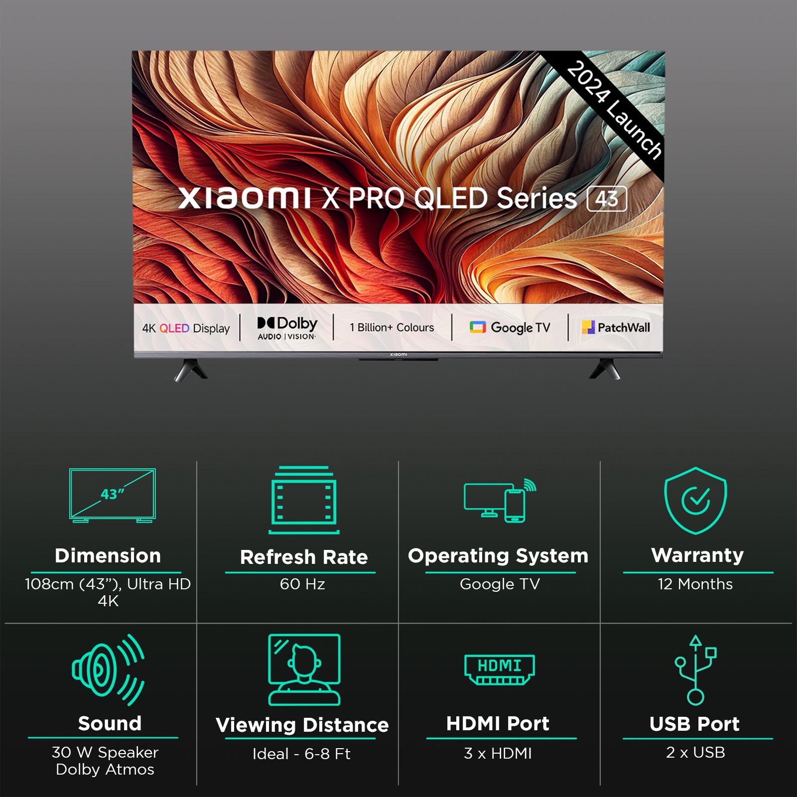 Xiaomi X Pro 109 cm (43 inch) QLED 4K Ultra HD Google TV with Dolby Vision & Dolby Atmos_3