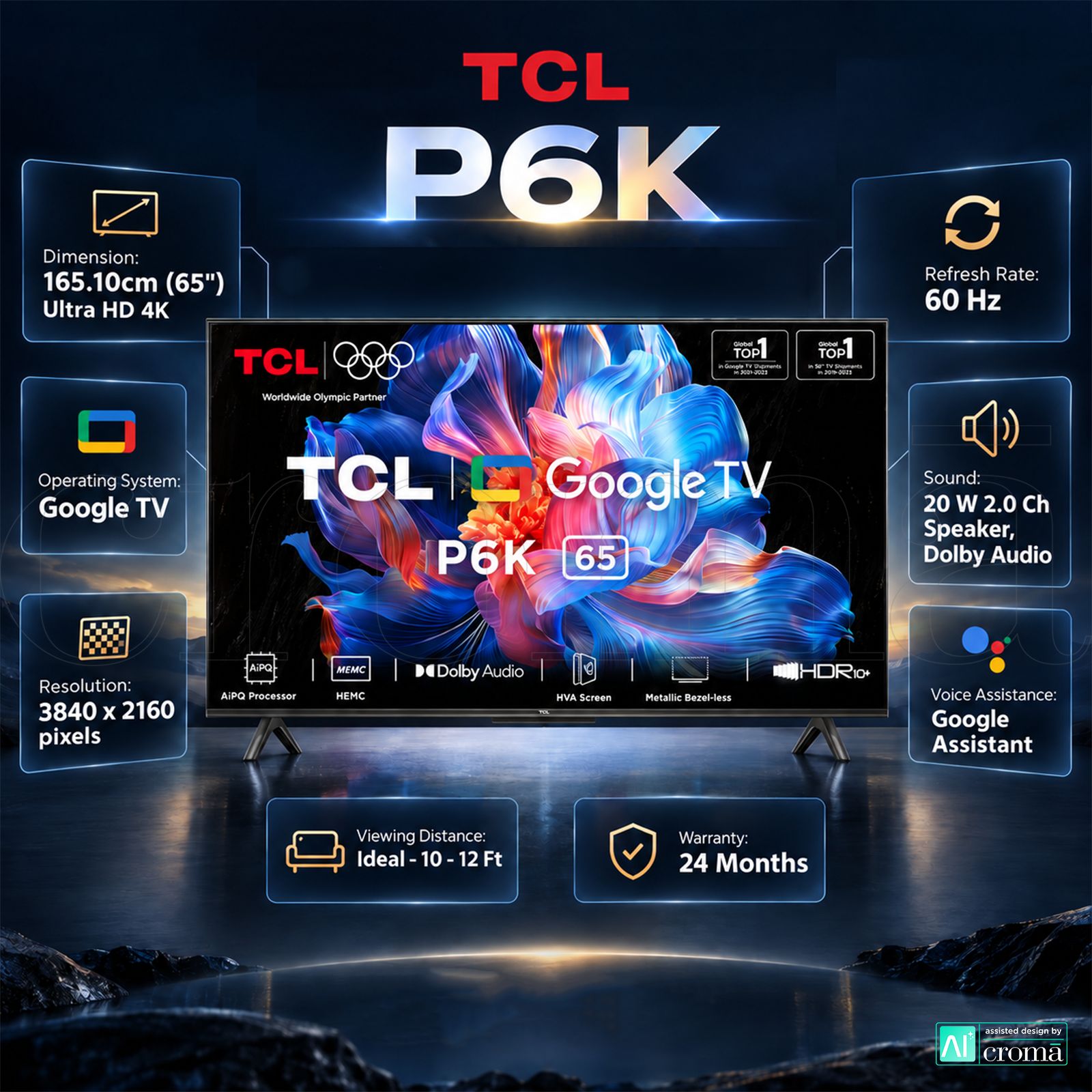 TCL P6K 165 cm (65 inch) 4 Star 4K Ultra HD LED Smart Google TV with Google Voice Assistant (2025 model) TCL P6K 165 cm (65 inch) 4 Star 4K Ultra HD LED Smart Google TV with Google Voice Assistant (2025 model)_2