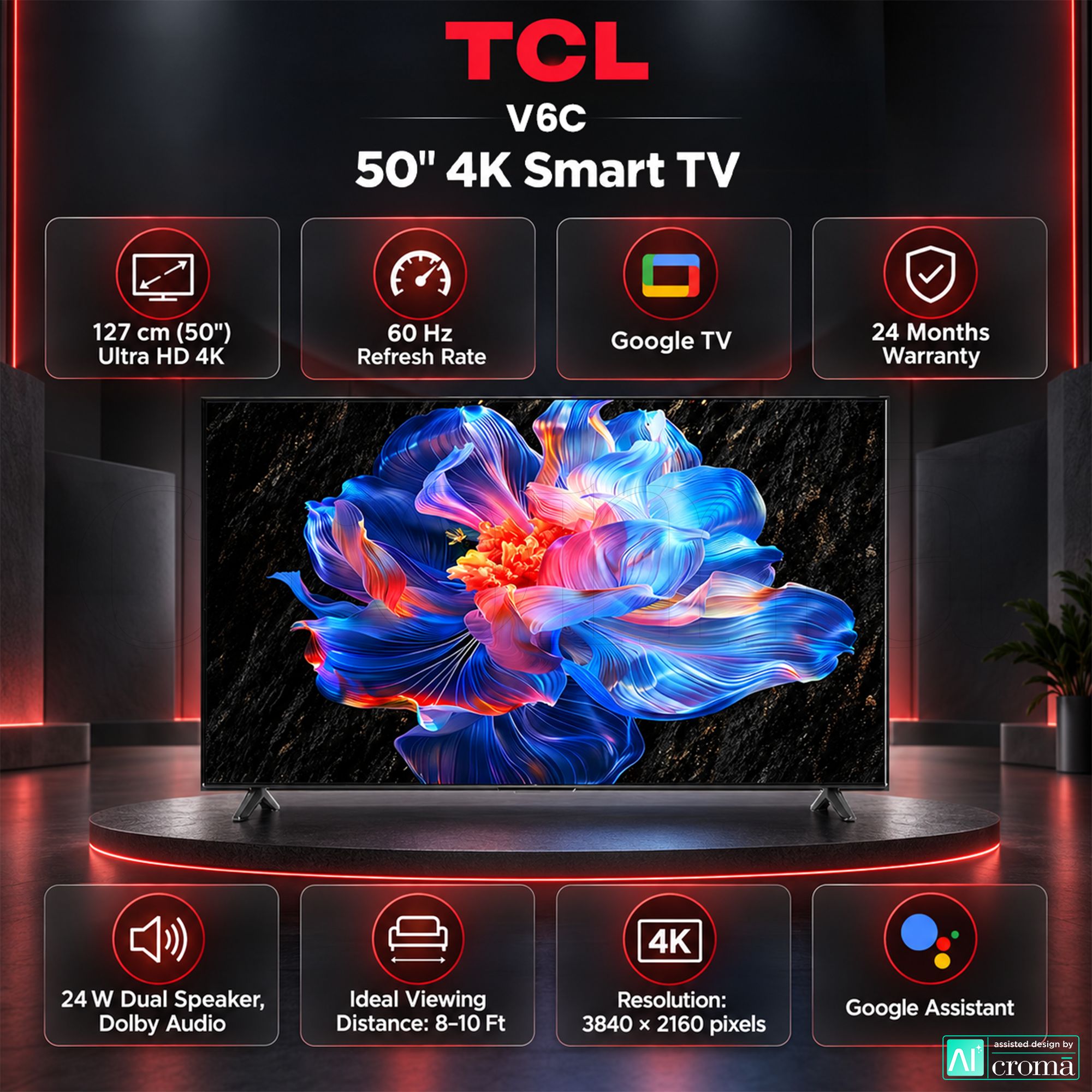 TCL V6C 127 cm (50 inch) 4 Star 4K Ultra HD LED Smart Google TV with Google Voice Assistant (2025 model) TCL V6C 127 cm (50 inch) 4 Star 4K Ultra HD LED Smart Google TV with Google Voice Assistant (2025 model)_3