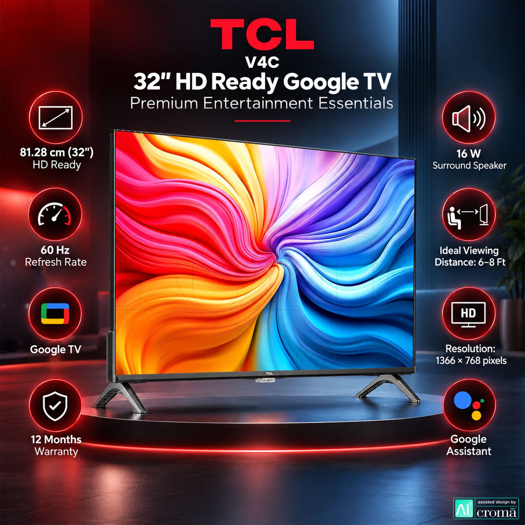 TCL V4C 80 cm (32 inch) 1 Star QLED HD Ready Smart Google TV with Google Voice Assistant (2025 model)_3