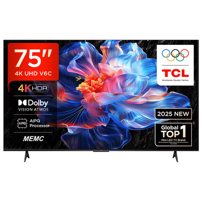 TCL V6C 190 cm (75 inch) 4 Star 4K Ultra HD LED Smart Google TV with Google Voice Assistant (2025 model)