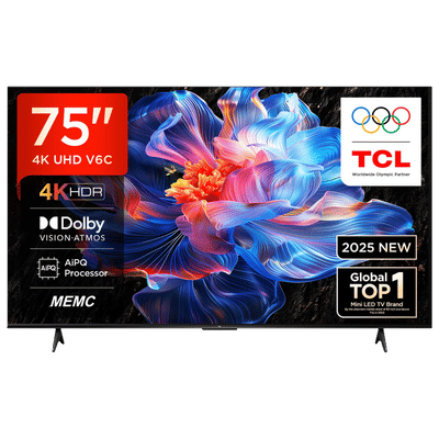 TCL V6C 190 cm (75 inch) 4 Star 4K Ultra HD LED Smart Google TV with Google Voice Assistant (2025 model)