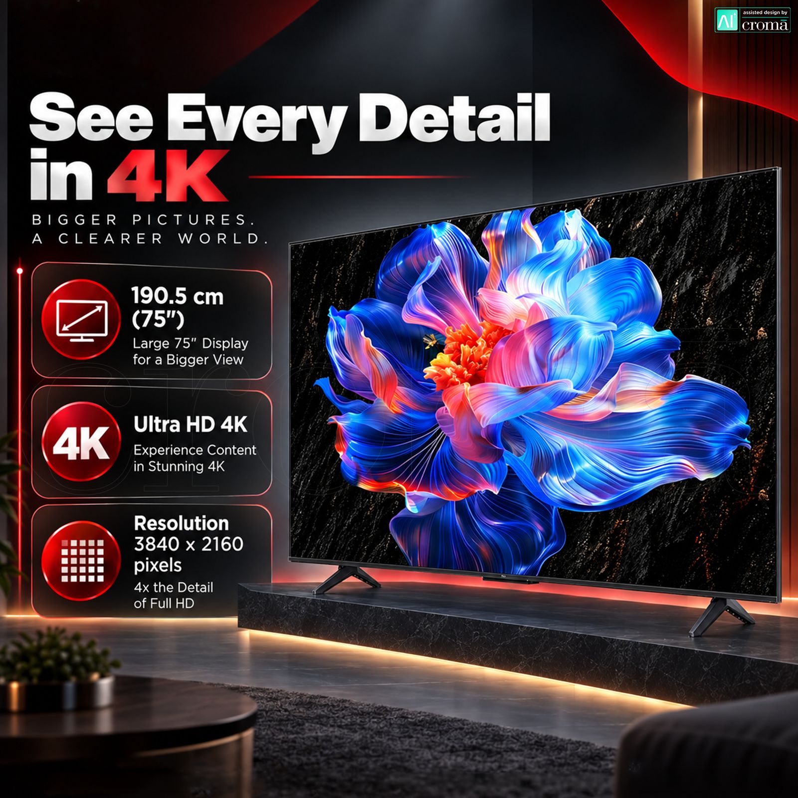 TCL V6C 190 cm (75 inch) 4 Star 4K Ultra HD LED Smart Google TV with Google Voice Assistant (2025 model) TCL V6C 190 cm (75 inch) 4 Star 4K Ultra HD LED Smart Google TV with Google Voice Assistant (2025 model)_4