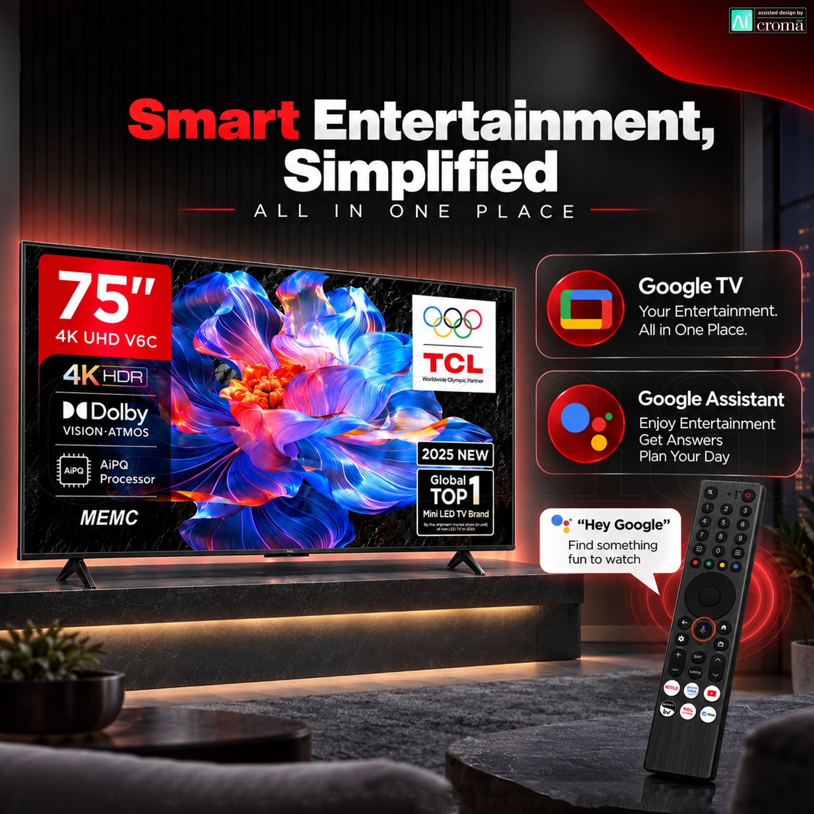 TCL V6C 190 cm (75 inch) 4 Star 4K Ultra HD LED Smart Google TV with Google Voice Assistant (2025 model) TCL V6C 190 cm (75 inch) 4 Star 4K Ultra HD LED Smart Google TV with Google Voice Assistant (2025 model)_7