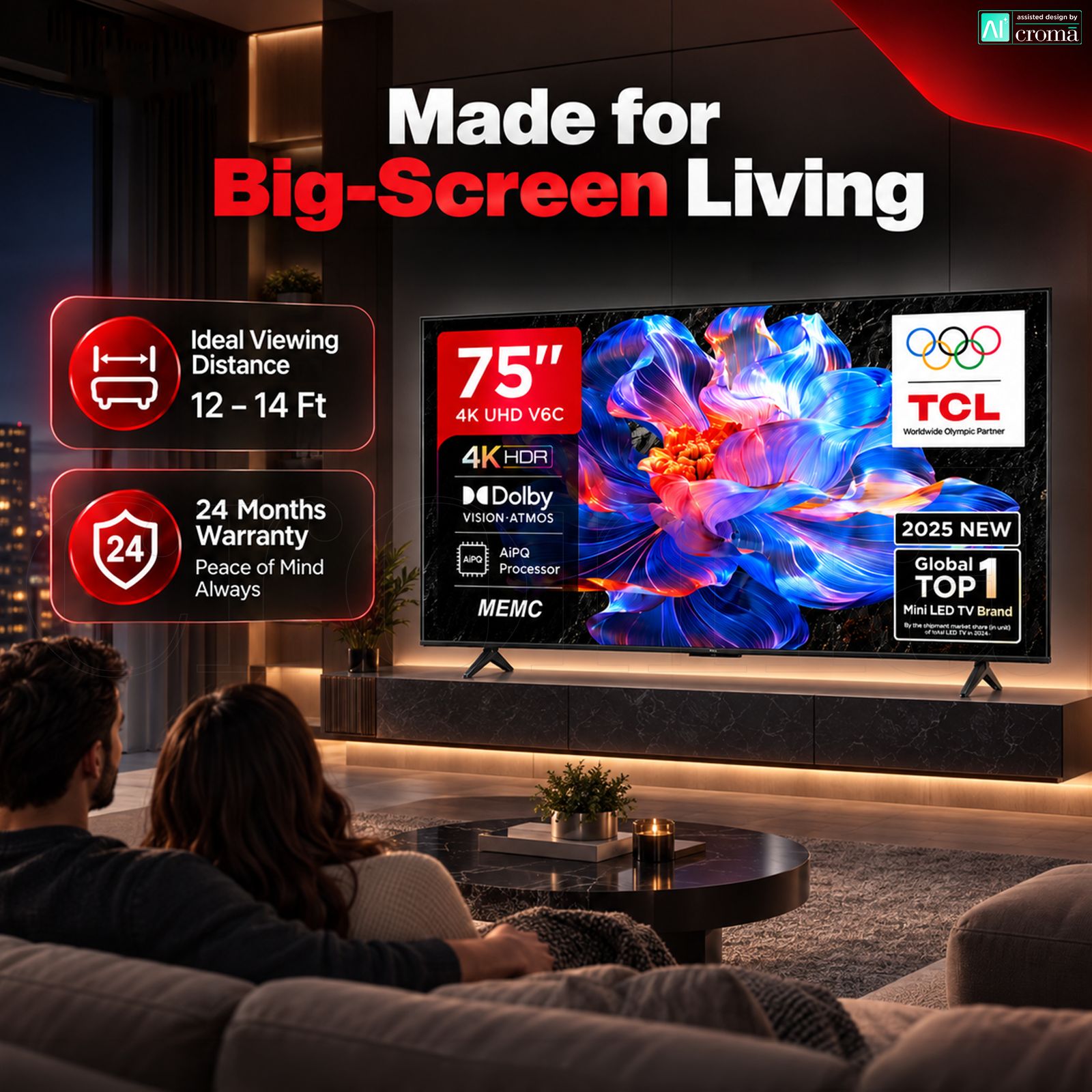 TCL V6C 190 cm (75 inch) 4 Star 4K Ultra HD LED Smart Google TV with Google Voice Assistant (2025 model) TCL V6C 190 cm (75 inch) 4 Star 4K Ultra HD LED Smart Google TV with Google Voice Assistant (2025 model)_8