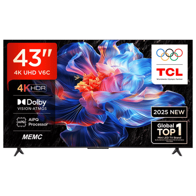 TCL V6C 109 cm (43 inch) 3 Star 4K Ultra HD LED Smart Google TV with Google Voice Assistant (2025 model)