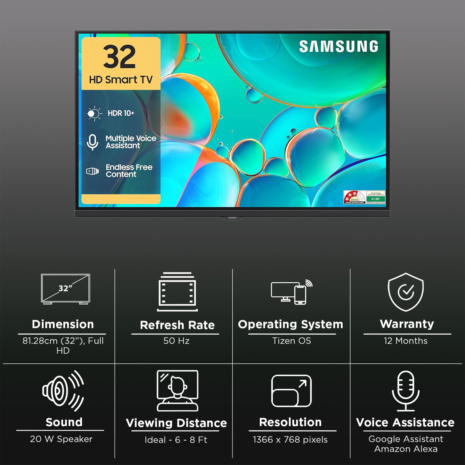 SAMSUNG H4550 80 cm (32 inch) HD LED Smart Tizen TV with Alexa & Google Voice Assistant (2025 model)_3