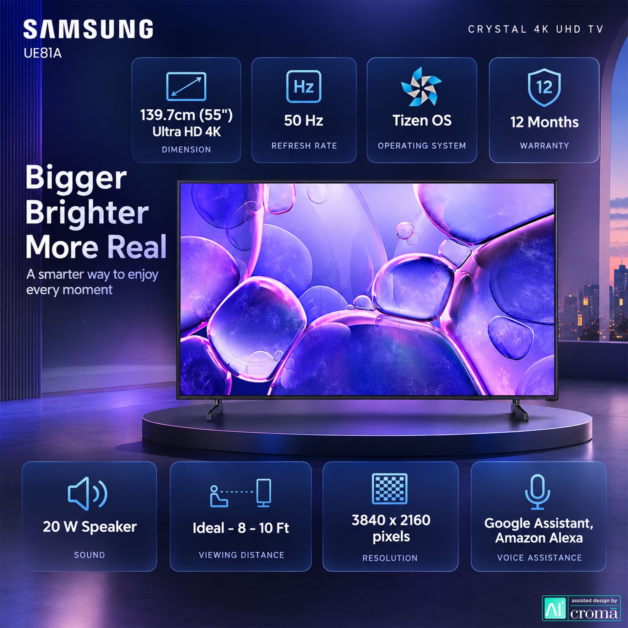 SAMSUNG UE81A 140 cm (55 inch) 4K Ultra HD LED Smart Tizen TV with Alexa & Google Voice Assistant (2025 Model) SAMSUNG UE81A 140 cm (55 inch) 4K Ultra HD LED Smart Tizen TV with Alexa & Google Voice Assistant (2025 Model)_3