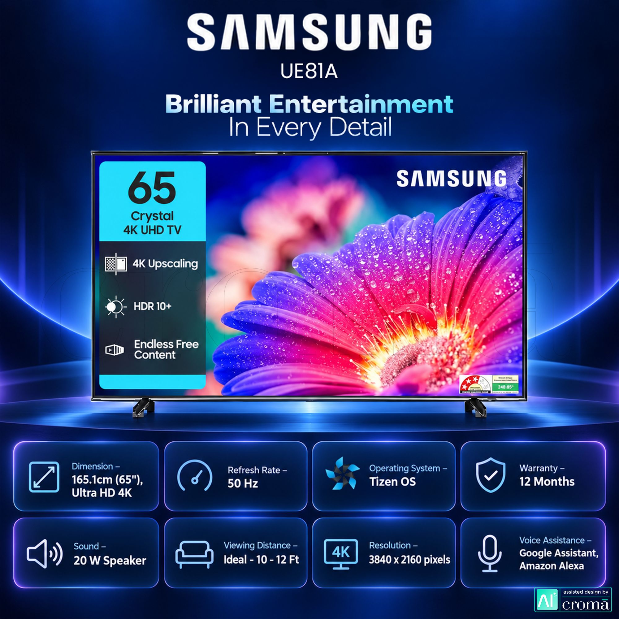 SAMSUNG UE81A 165 cm (65 inch) 4K Ultra HD LED Smart Tizen TV with Alexa & Google Voice Assistant (2025 Model) SAMSUNG UE81A 165 cm (65 inch) 4K Ultra HD LED Smart Tizen TV with Alexa & Google Voice Assistant (2025 Model)_3