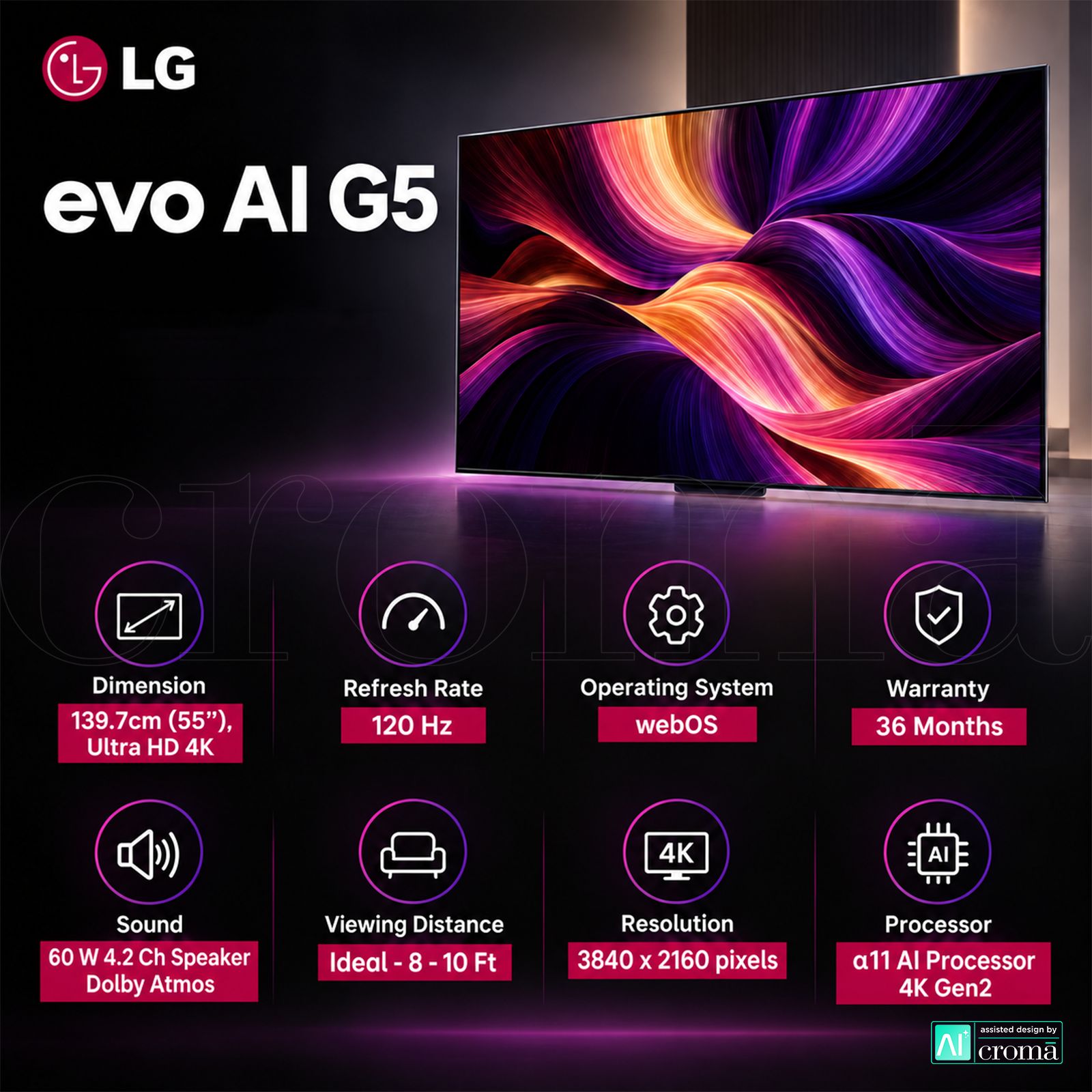 LG evo AI G5 140 cm (55 inch) 2 Star OLED 4K Ultra HD Smart WebOS TV with Dolby Vision & Dolby Atmos (2025 model) LG evo AI G5 140 cm (55 inch) 2 Star OLED 4K Ultra HD Smart WebOS TV with Dolby Vision & Dolby Atmos (2025 model)_2