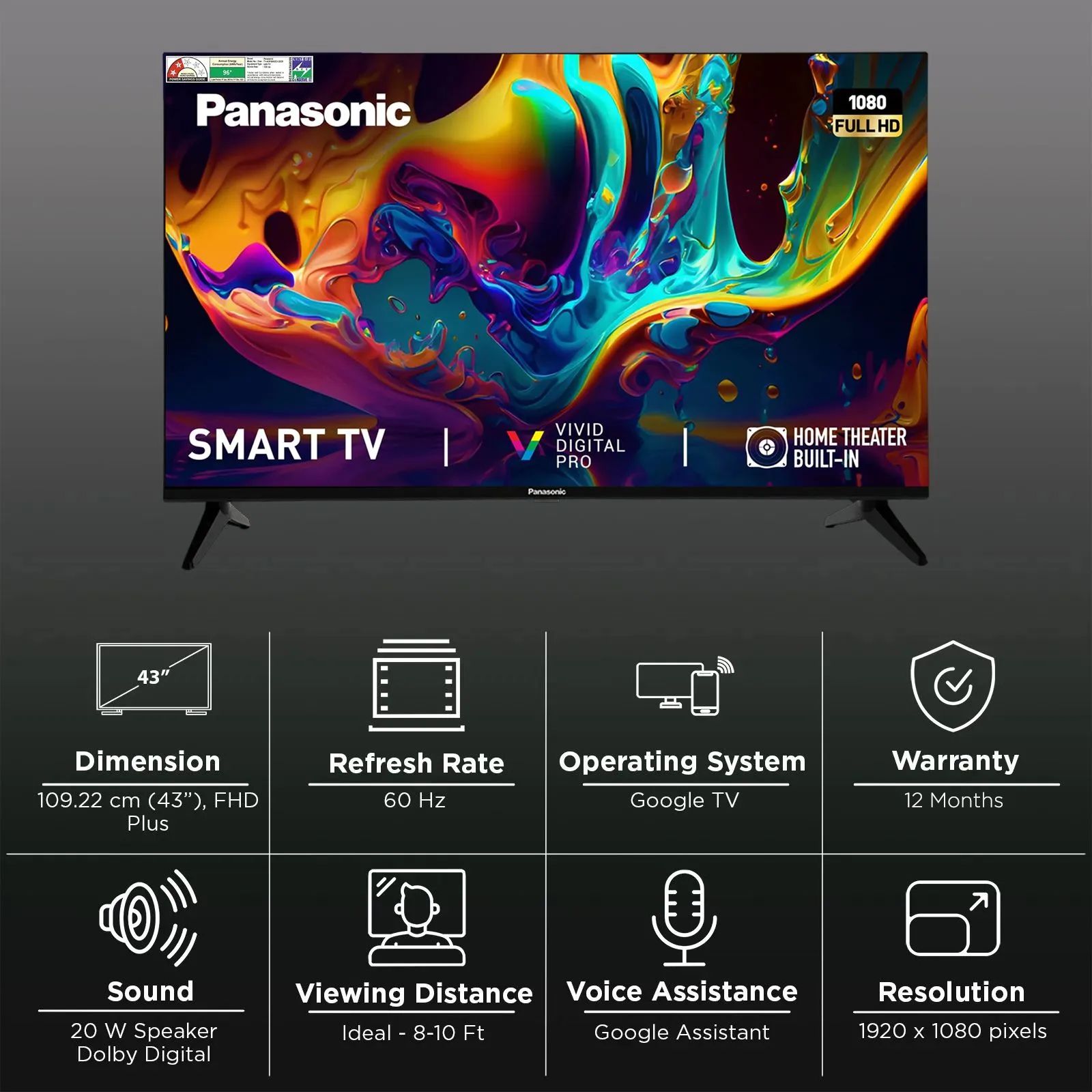 Panasonic 109 cm (43 inch) FHD+ LED Smart Google TV with Dolby Digital (2025 model) Panasonic 109 cm (43 inch) FHD+ LED Smart Google TV with Dolby Digital (2025 model)_3