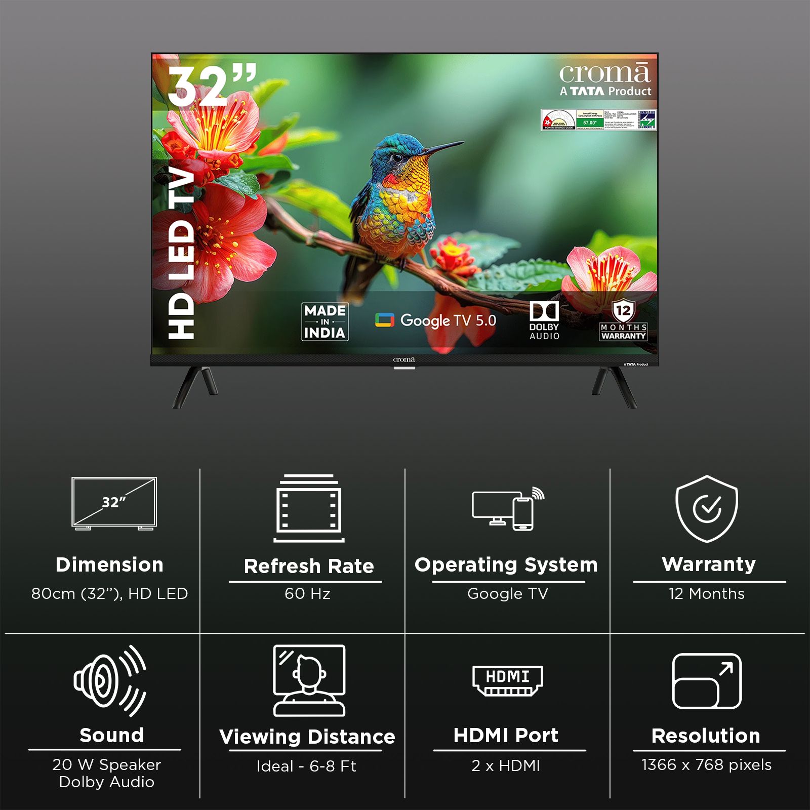 Croma 80 cm (32 inch) HD LED Google TV 5.0 with Dolby Audio Croma 80 cm (32 inch) HD LED Google TV 5.0 with Dolby Audio_3