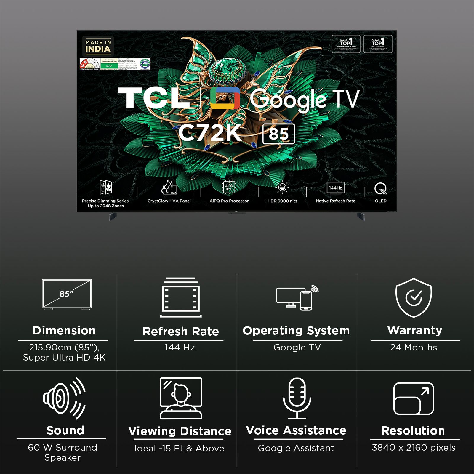 TCL C72K 215 cm (85 inch) 4k Ultra HD Google TV with Precise Dimming Technology (2025 model) TCL C72K 215 cm (85 inch) 4k Ultra HD Google TV with Precise Dimming Technology (2025 model)_4
