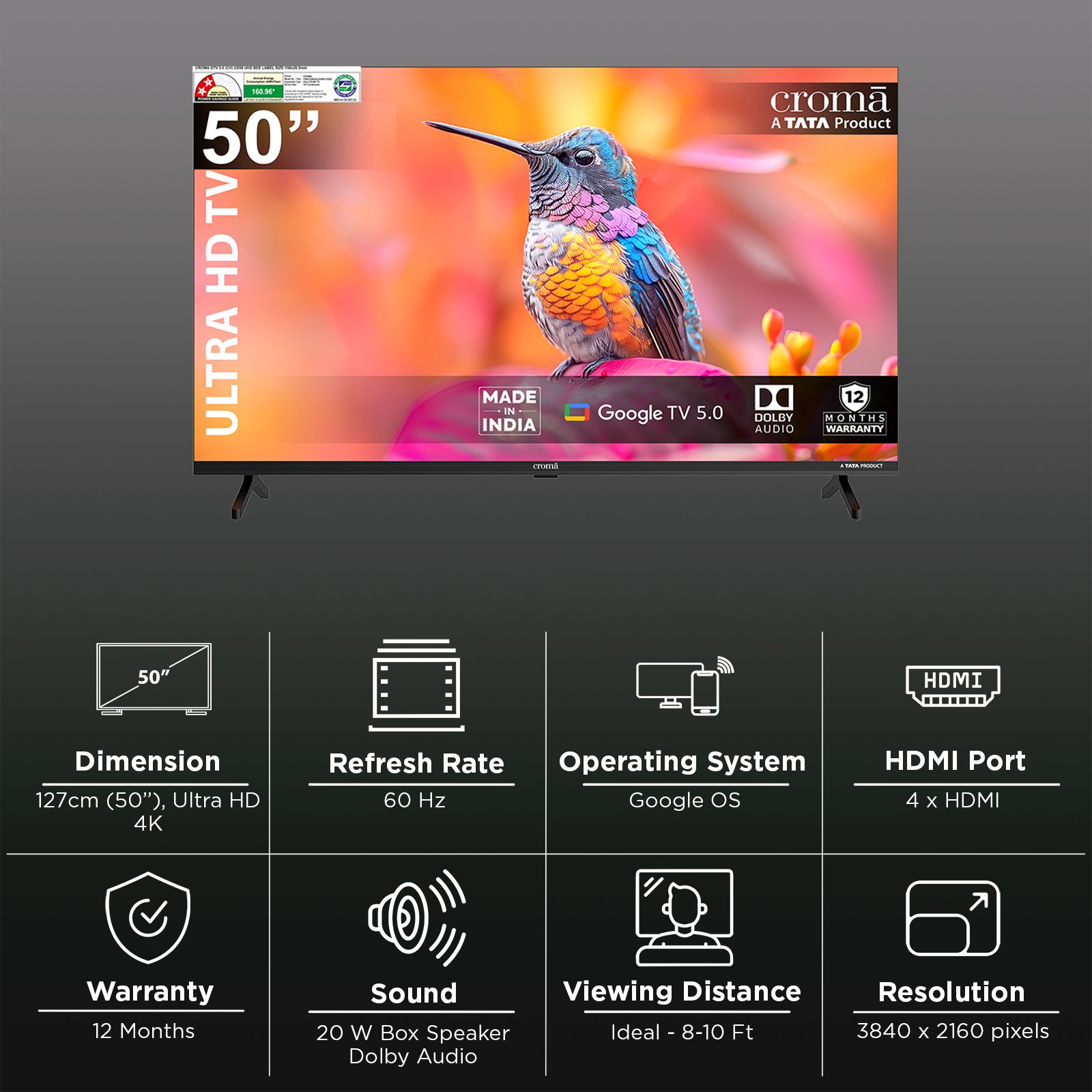 Croma 127cm (50 inch) 4K Ultra HD LED Smart Google TV 5.0 with Dolby Audio_3