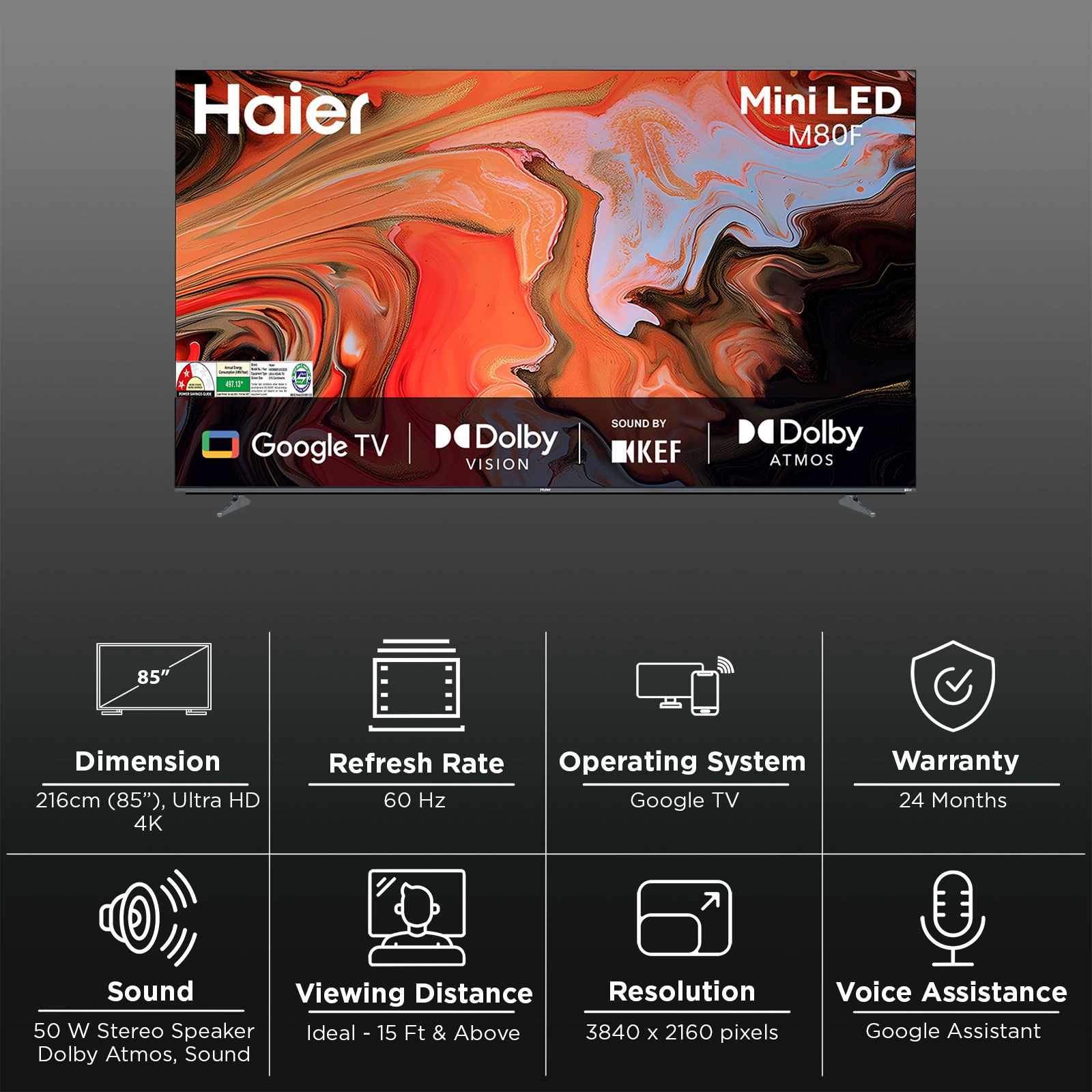 Haier M80F 125 cm (85 inch) 4K Ultra HD Mini LED Smart Google TV with Google Assistant Support (2025 Model) Haier M80F 125 cm (85 inch) 4K Ultra HD Mini LED Smart Google TV with Google Assistant Support (2025 Model)_3