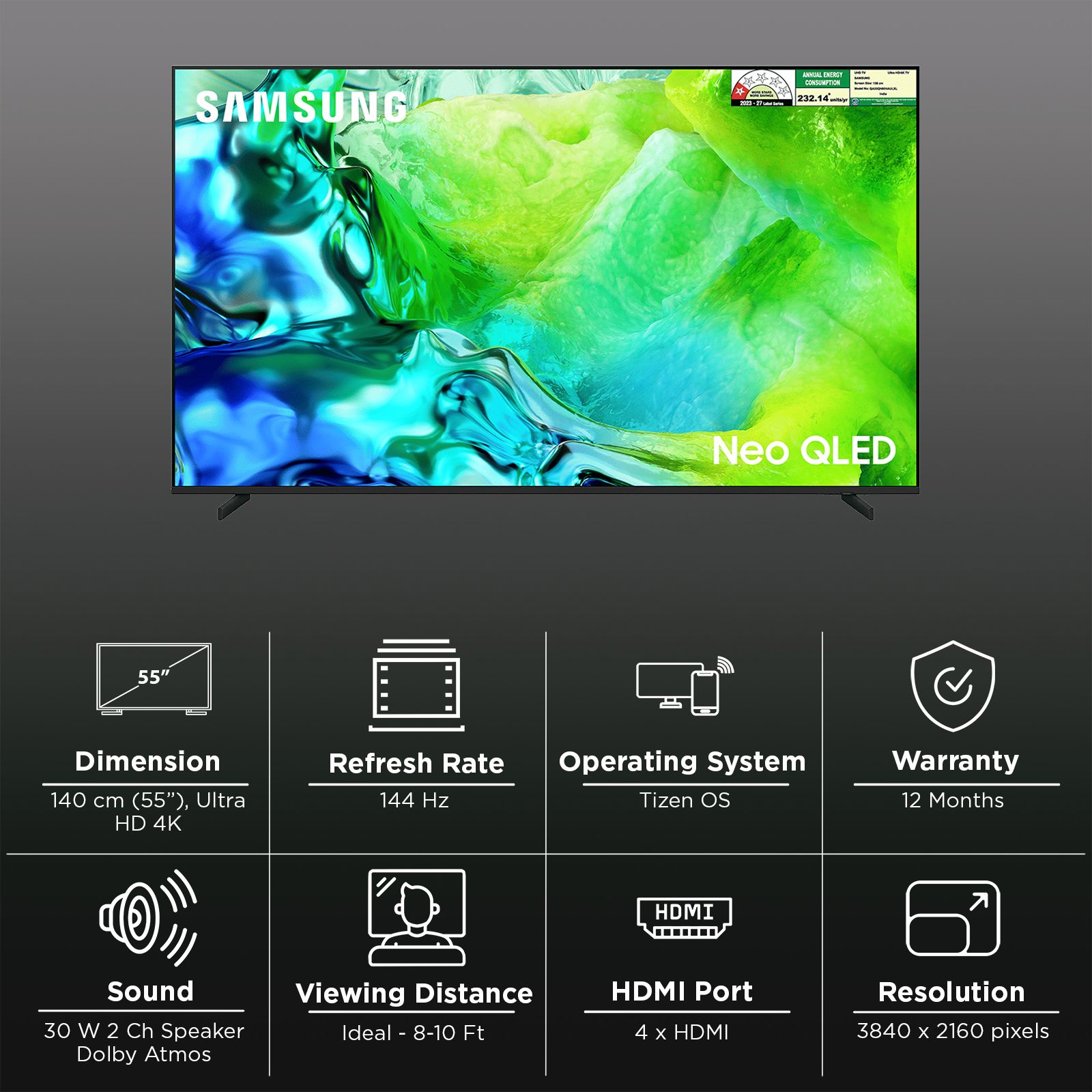 Samsung QN80H 138 cm (55 inch) QLED 4K Ultra HD Smart Tizen TV with Samsung Vision AI Companion (2026 model)_3