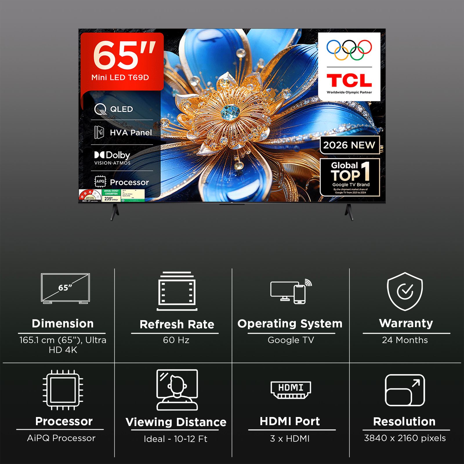 TCL T series 165.1 cm (65 inch) 3 Star QLED 4K Super Ultra HD Smart Google TV with Google Voice Assistant (2026 Model) TCL T series 165.1 cm (65 inch) 3 Star QLED 4K Super Ultra HD Smart Google TV with Google Voice Assistant (2026 Model)_3