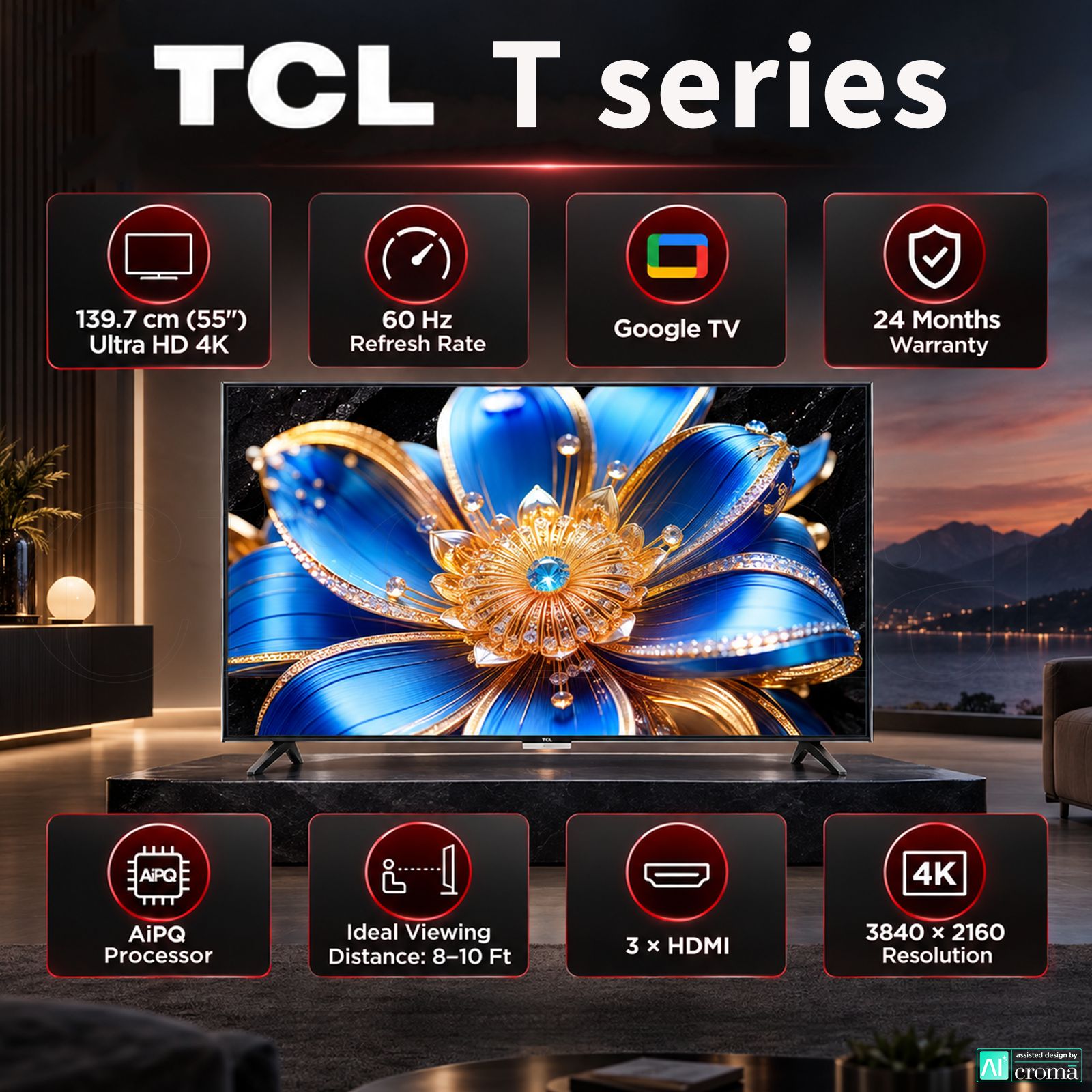 TCL T series 139.7 cm (55 inch) 3 Star QLED 4K Super Ultra HD Smart Google TV with Google Voice Assistant (2026 Model) TCL T series 139.7 cm (55 inch) 3 Star QLED 4K Super Ultra HD Smart Google TV with Google Voice Assistant (2026 Model)_3