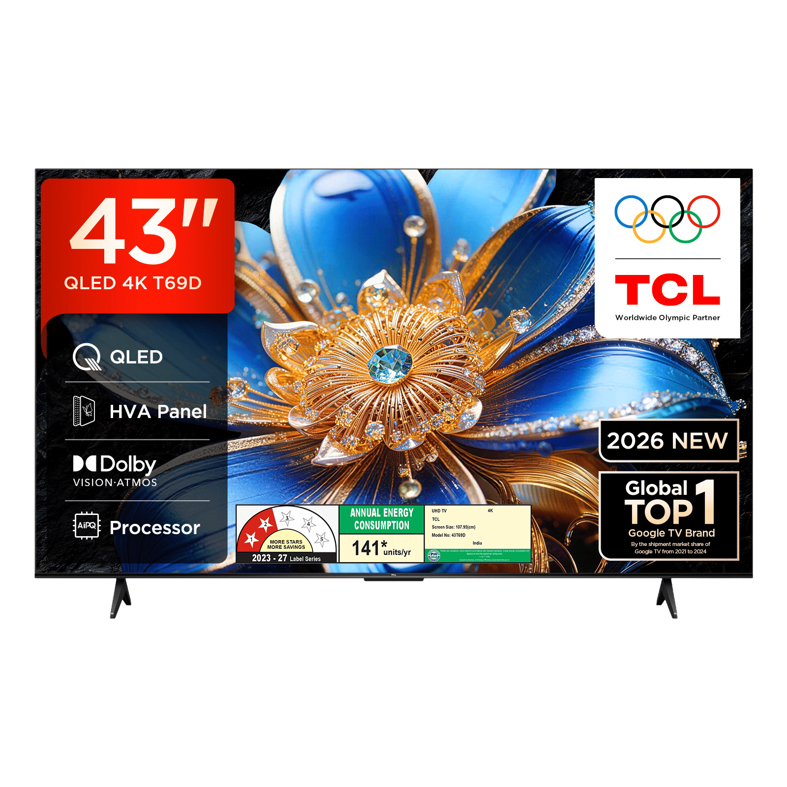 TCL T series 109.22 cm (43 inch) 2 Star QLED 4K Super Ultra HD Smart Google TV with Google Voice Assistant (2026 Model) TCL T series 109.22 cm (43 inch) 2 Star QLED 4K Super Ultra HD Smart Google TV with Google Voice Assistant (2026 Model)_1