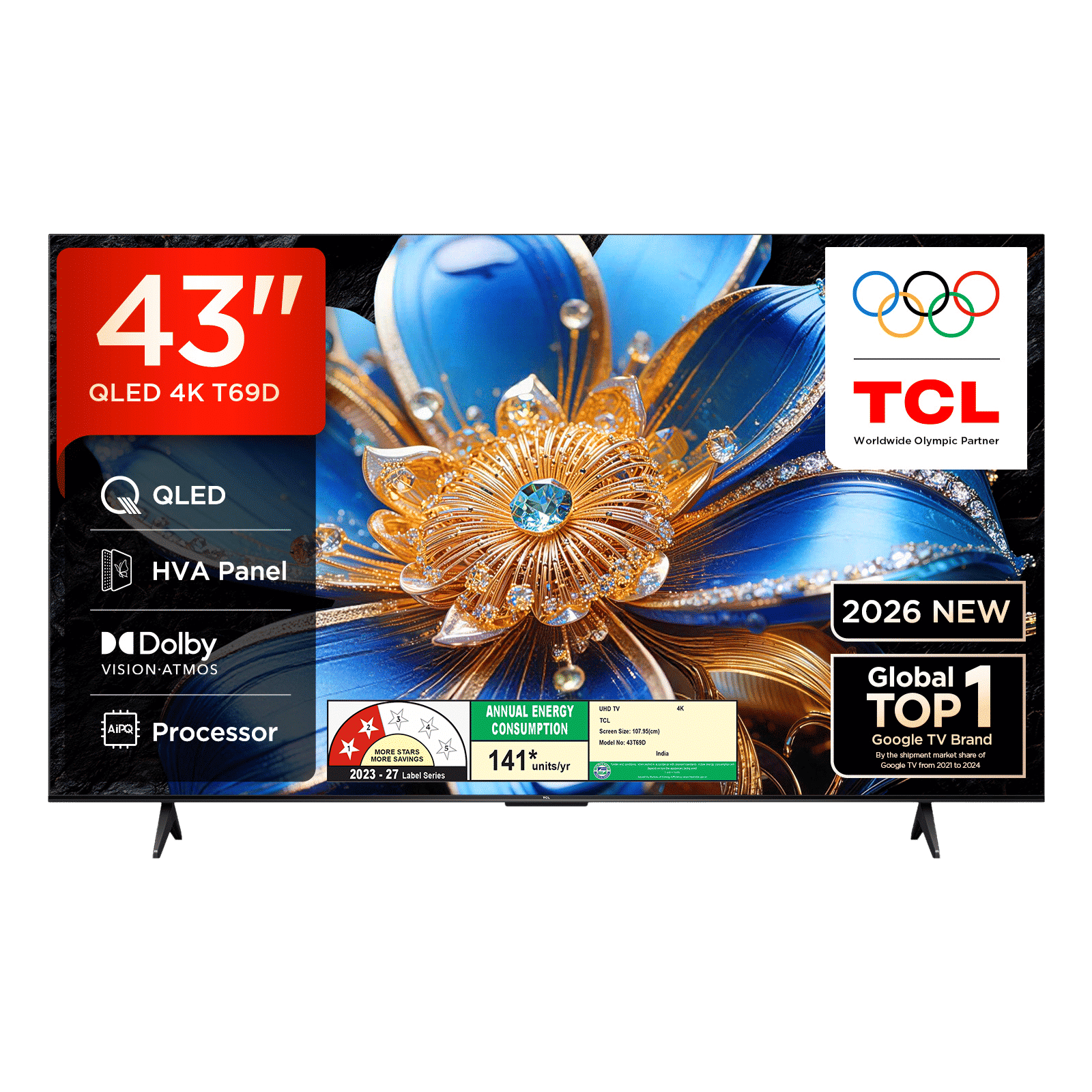 TCL T series 109.22 cm (43 inch) 2 Star QLED 4K Super Ultra HD Smart Google TV with Google Voice Assistant (2026 Model) TCL T series 109.22 cm (43 inch) 2 Star QLED 4K Super Ultra HD Smart Google TV with Google Voice Assistant (2026 Model)_1