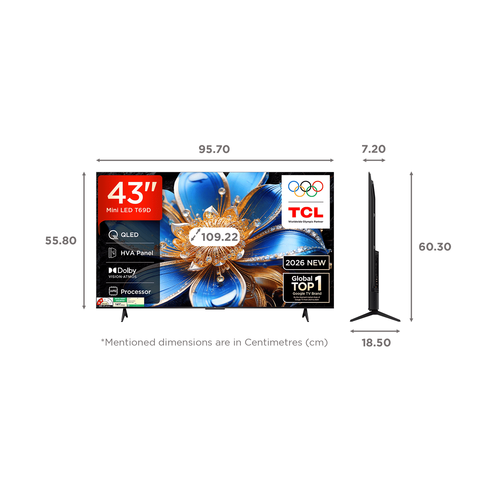 TCL T series 109.22 cm (43 inch) 2 Star QLED 4K Super Ultra HD Smart Google TV with Google Voice Assistant (2026 Model)_2