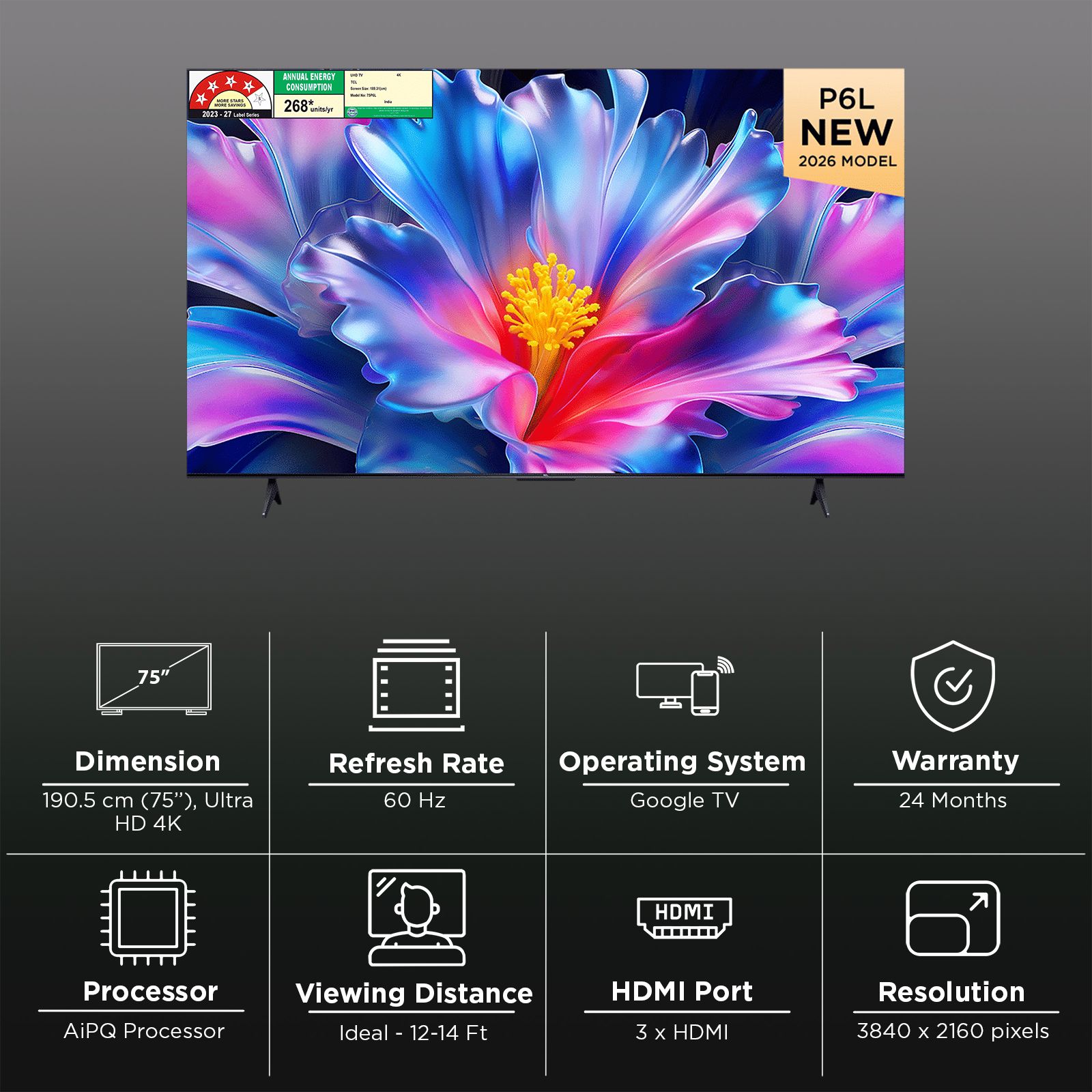 TCL P series 190.5 cm (75 inch) 4 Star LED 4K Super Ultra HD Smart Google TV with Google Voice Assistant (2026 Model) TCL P series 190.5 cm (75 inch) 4 Star LED 4K Super Ultra HD Smart Google TV with Google Voice Assistant (2026 Model)_3