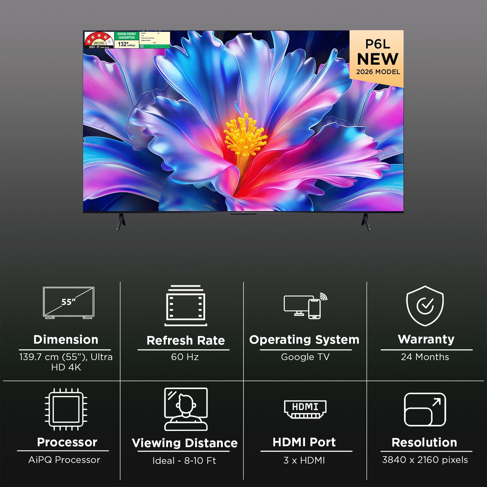 TCL P series 139.7 cm (55 inch) 4 Star LED 4K Super Ultra HD Smart Google TV with Google Voice Assistant (2026 Model)_3
