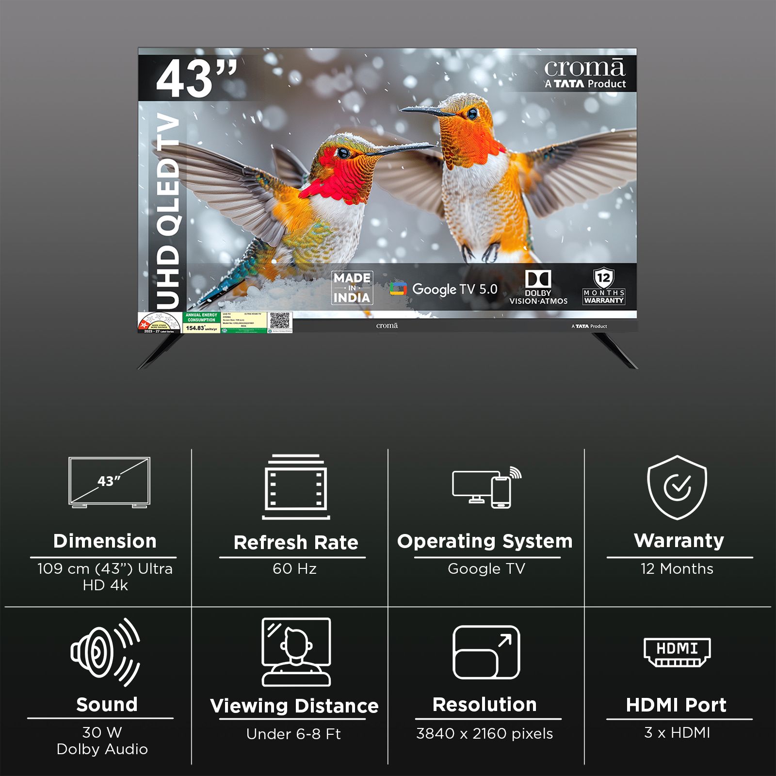 Croma 109 cm (43 inch) 1 Star QLED 4K Ultra HD Smart Google TV with Dolby Vision & Dolby Atmos (2026 Model) Croma 109 cm (43 inch) 1 Star QLED 4K Ultra HD Smart Google TV with Dolby Vision & Dolby Atmos (2026 Model)_3