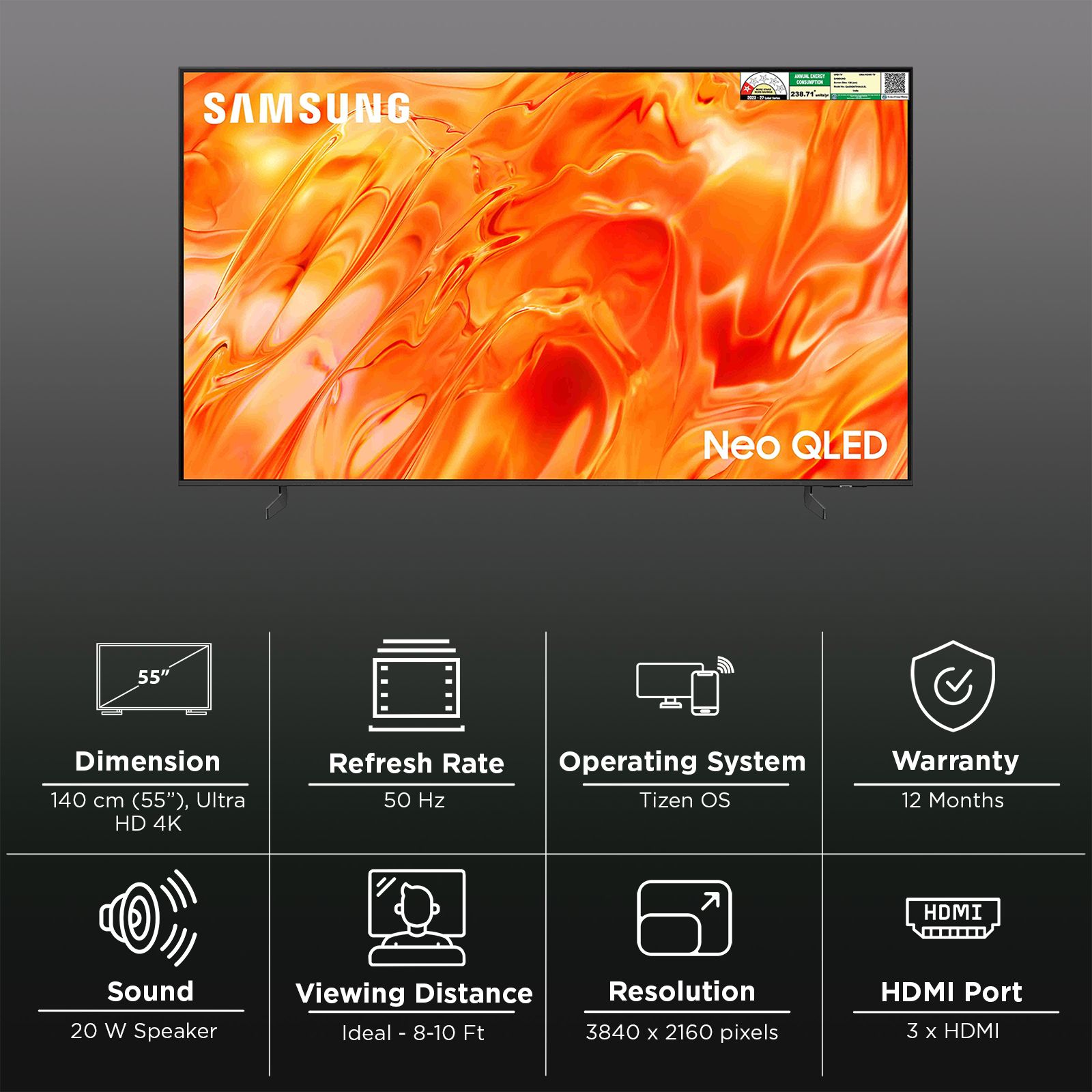 SAMSUNG QN70H 140 cm (55 inch) 4K Ultra HD Neo QLED Smart Tizen TV with Google Voice Assistant (2026 Model)_3