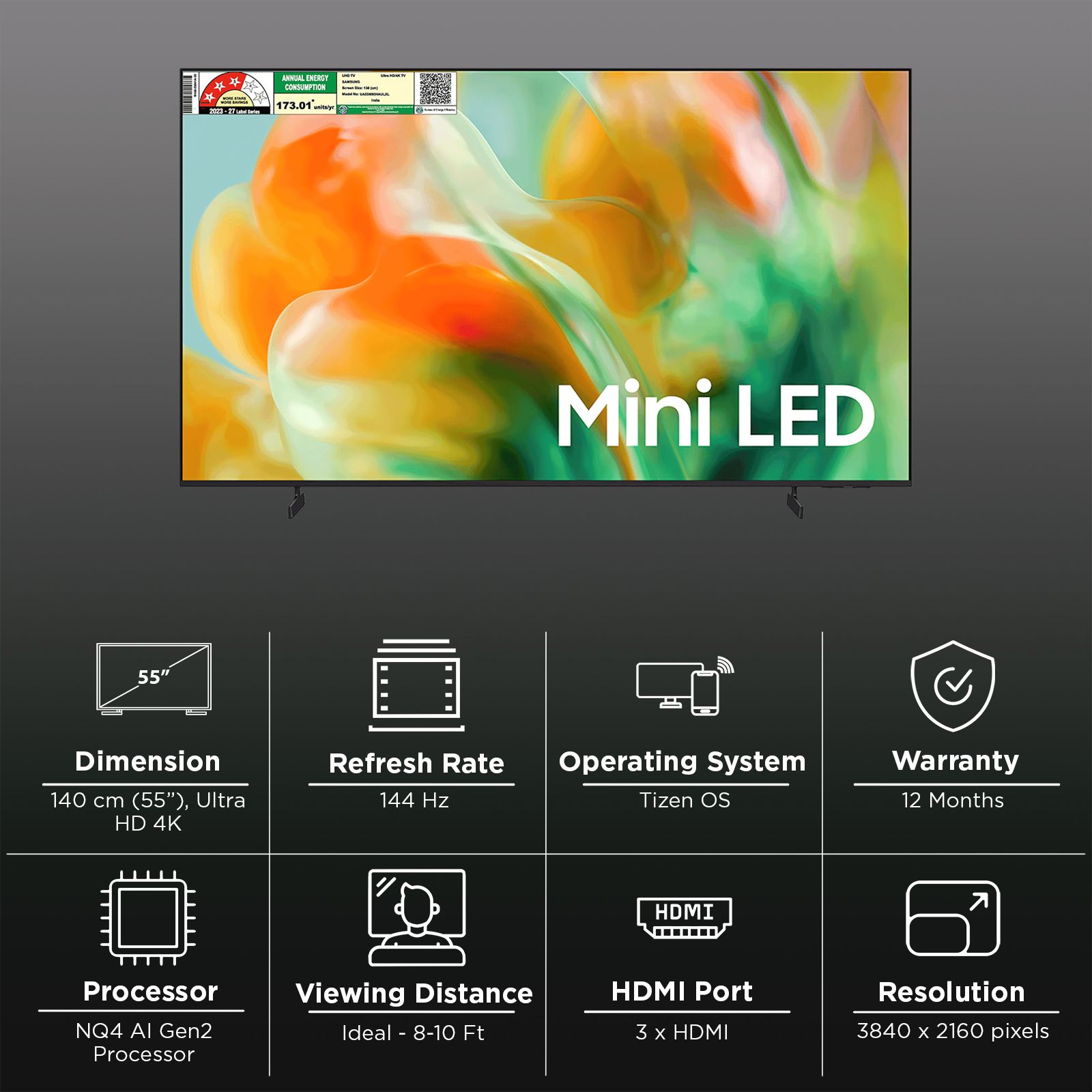 SAMSUNG M80H 140 cm (55 inch) 4K Ultra HD Mini LED Smart Tizen TV with Google Voice Assistant (2026 Model)_3
