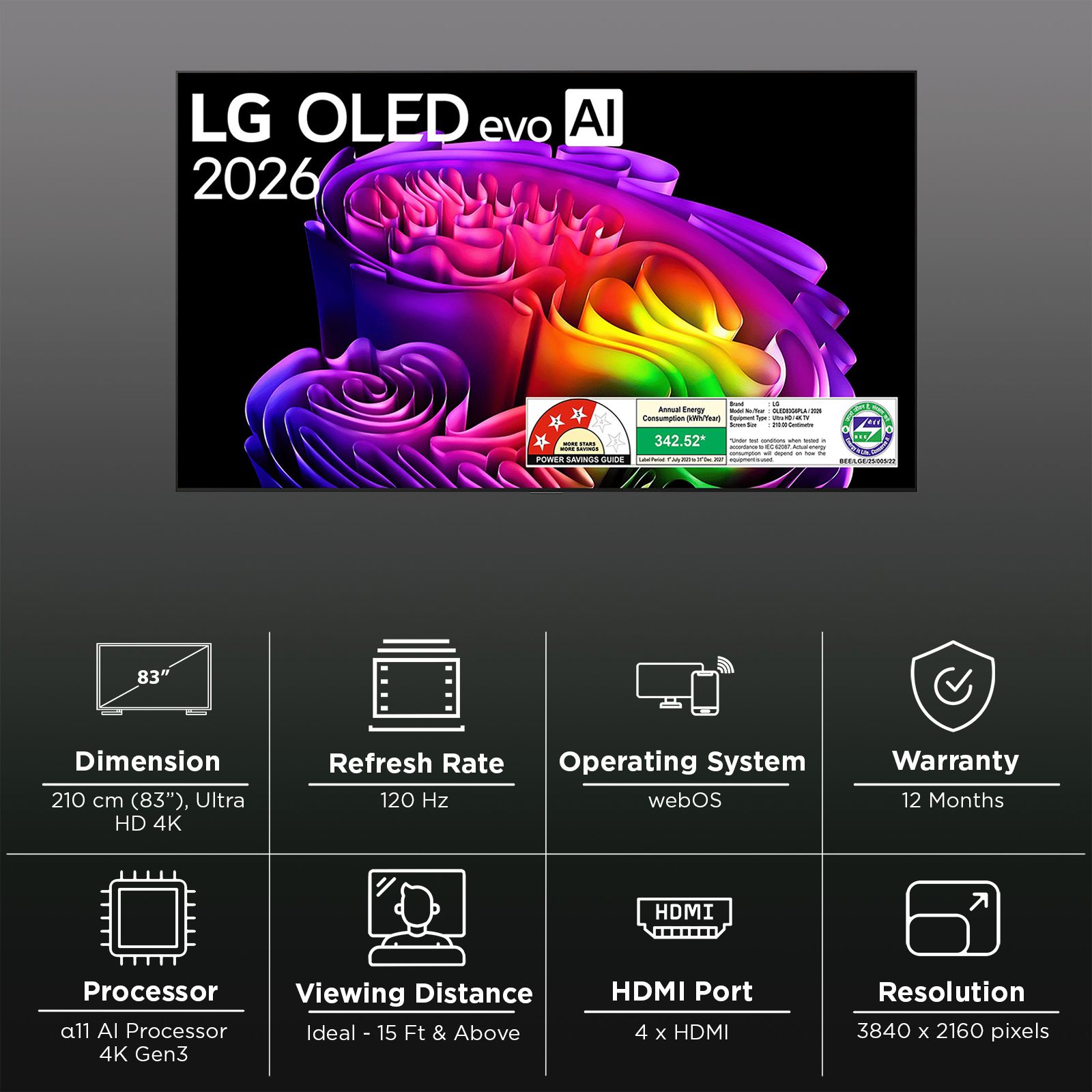 LG evo AI 210 cm (83 inch) 3 Star OLED 4K Ultra HD Smart webOS TV with Intelligent Voice Recognition (2026 model) LG evo AI 210 cm (83 inch) 3 Star OLED 4K Ultra HD Smart webOS TV with Intelligent Voice Recognition (2026 model)_3