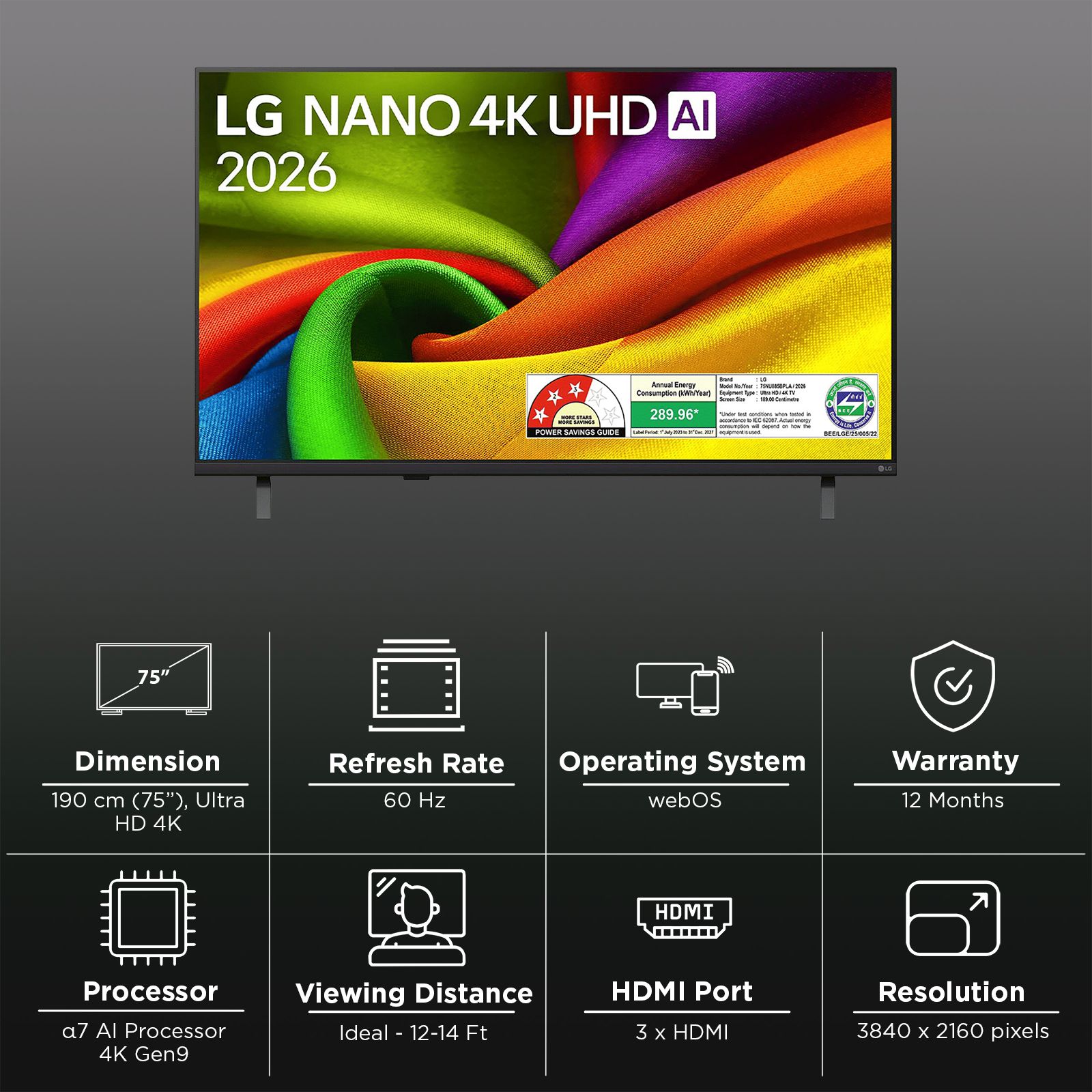 LG NanoCell AI NU885 190 cm (75 inch) 3 Star 4K Ultra HD Smart webOS TV with Intelligent Voice Recognition (2026 model) LG NanoCell AI NU885 190 cm (75 inch) 3 Star 4K Ultra HD Smart webOS TV with Intelligent Voice Recognition (2026 model)_3