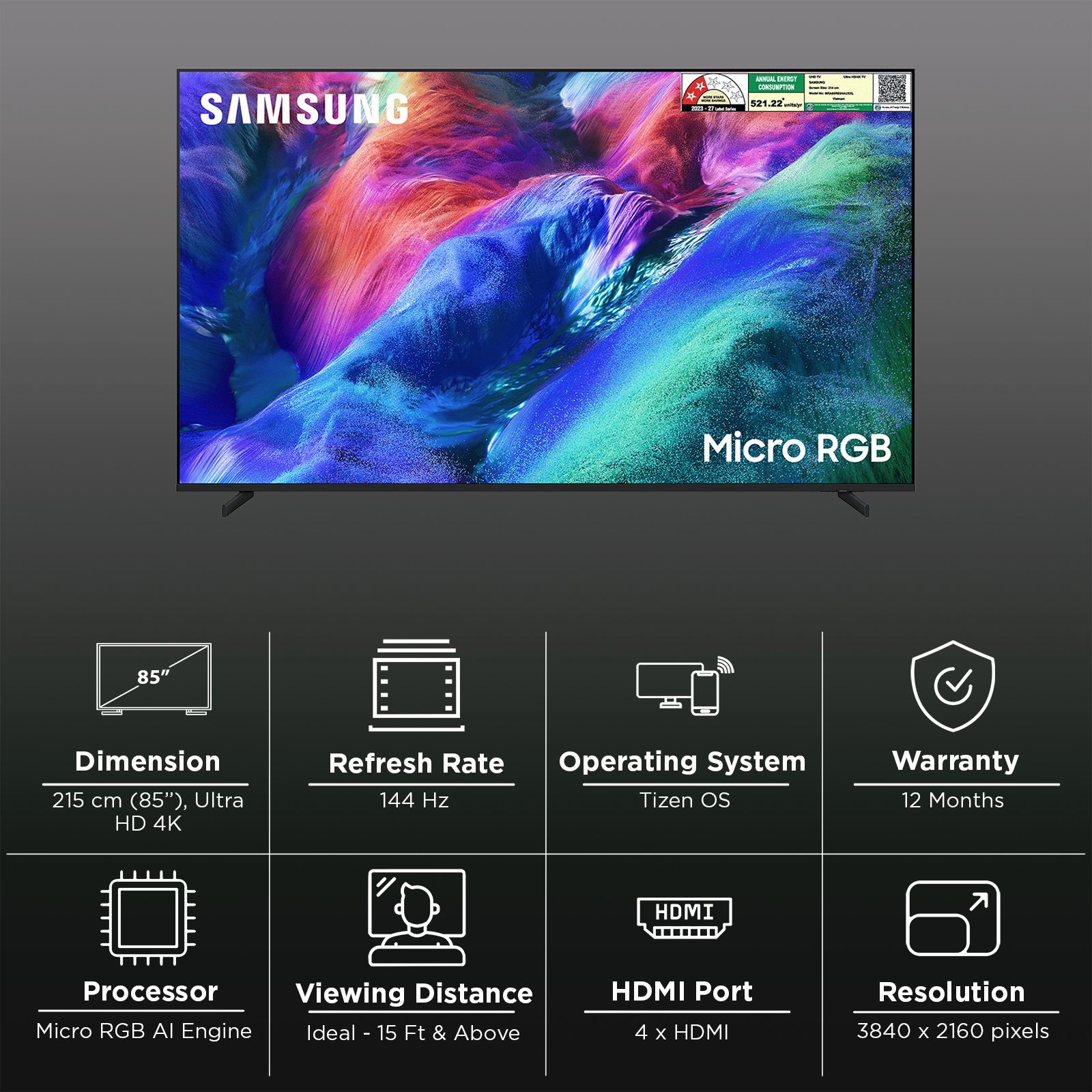 SAMSUNG R85H 215 cm (85 inch) Micro RGB 4K Ultra HD Smart Tizen TV with Google Voice Assistant (2026 Model) SAMSUNG R85H 215 cm (85 inch) Micro RGB 4K Ultra HD Smart Tizen TV with Google Voice Assistant (2026 Model)_3