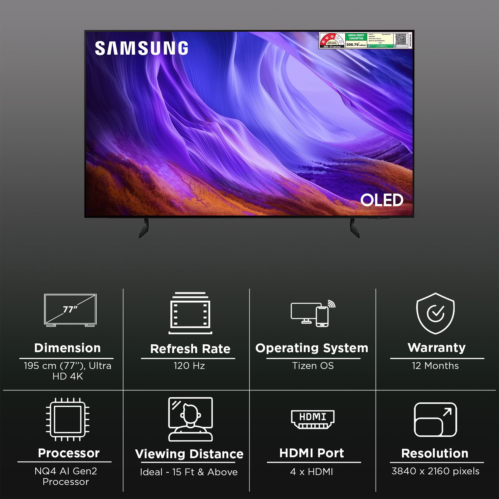 SAMSUNG S85H 195 cm (77 inch) 3 Star OLED 4K Ultra HD Smart Tizen TV with Google Voice Assistant (2026 Model) SAMSUNG S85H 195 cm (77 inch) 3 Star OLED 4K Ultra HD Smart Tizen TV with Google Voice Assistant (2026 Model)_3