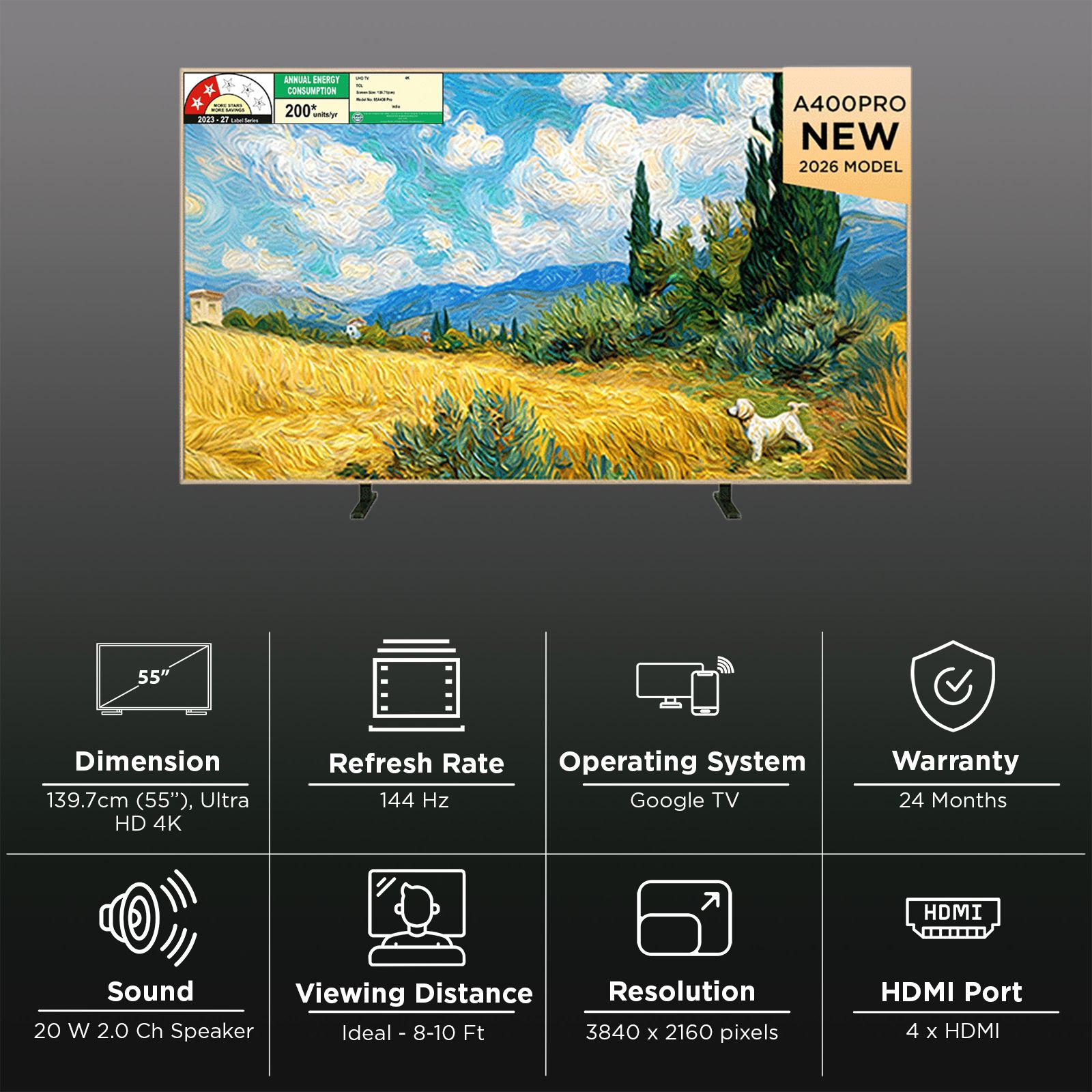 TCL A series 139.7 cm (55 inch) 2 Star QD-Mini LED 4K Super Ultra HD Smart Google TV with Google Voice Assistant (2026 Model) TCL A series 139.7 cm (55 inch) 2 Star QD-Mini LED 4K Super Ultra HD Smart Google TV with Google Voice Assistant (2026 Model)_3
