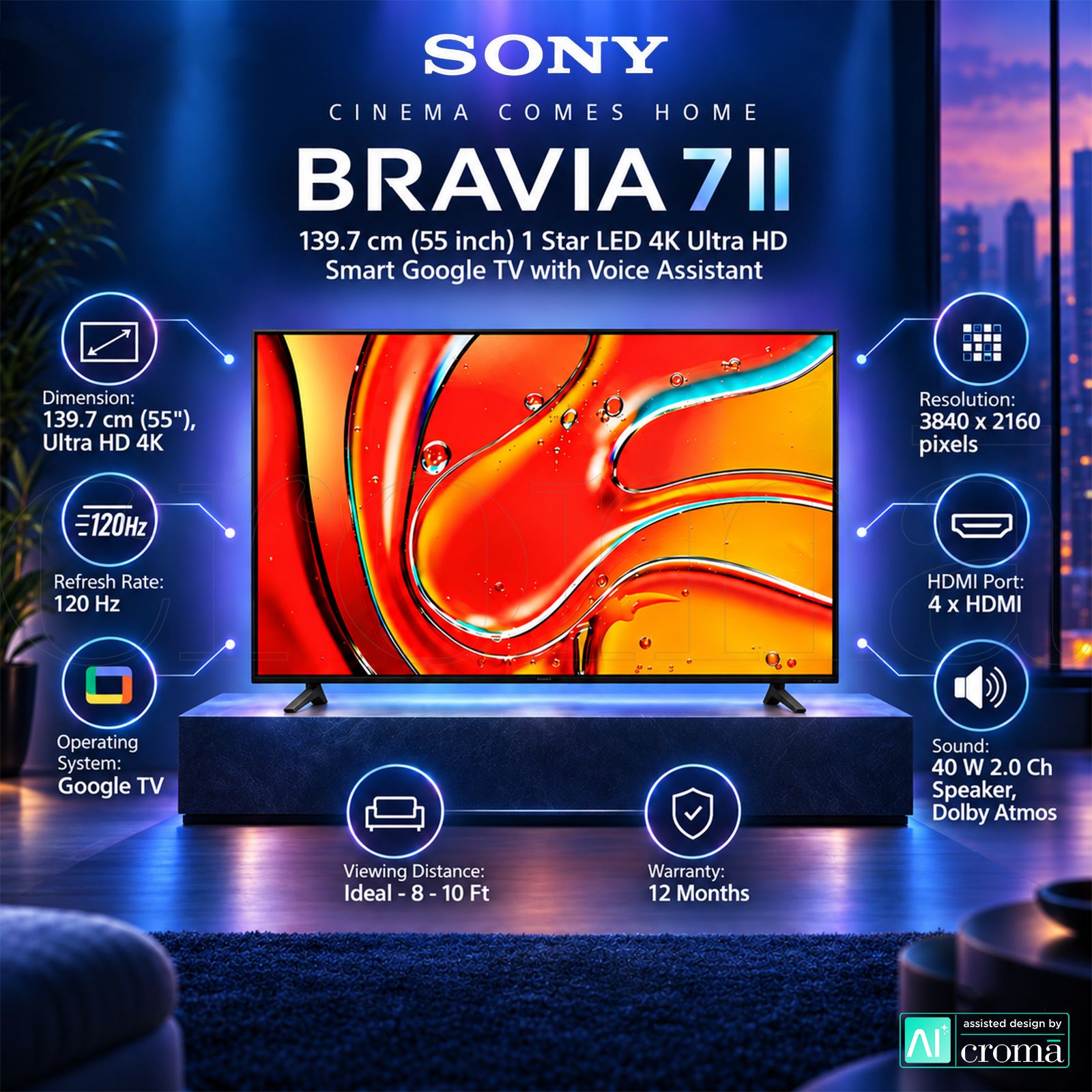SONY BRAVIA 7II 139.7 cm (55 inch) 1 Star LED 4K Ultra HD Smart Google TV with Voice Assistant (2026 model) SONY BRAVIA 7II 139.7 cm (55 inch) 1 Star LED 4K Ultra HD Smart Google TV with Voice Assistant (2026 model)_3