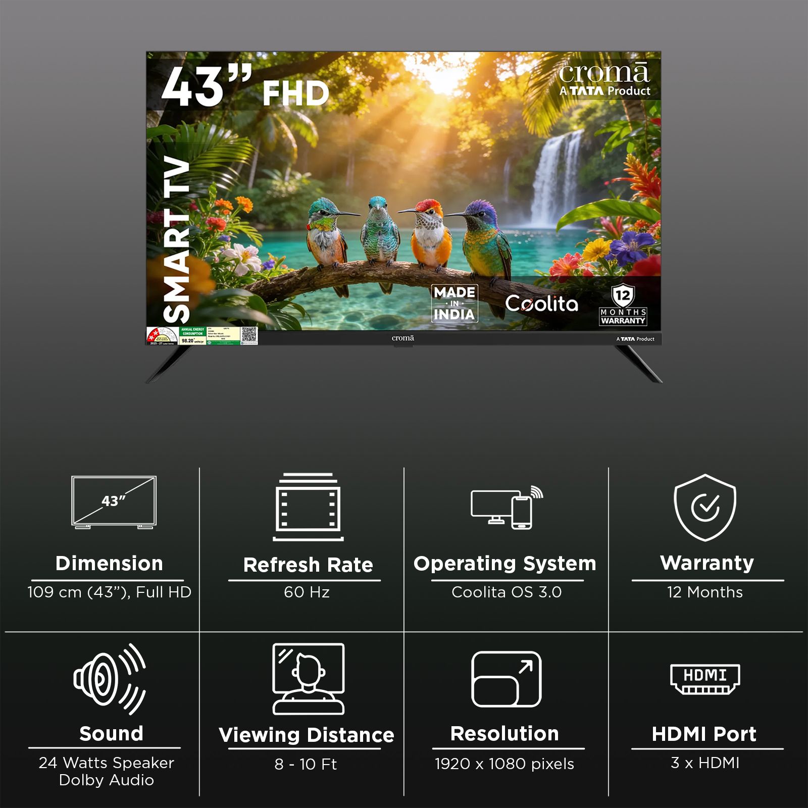 Croma 109 cm (43 inch) 2 Star Full HD LED Smart Coolita Version 3.0 TV with Dolby Audio (2026 Model) Croma 109 cm (43 inch) 2 Star Full HD LED Smart Coolita Version 3.0 TV with Dolby Audio (2026 Model)_3