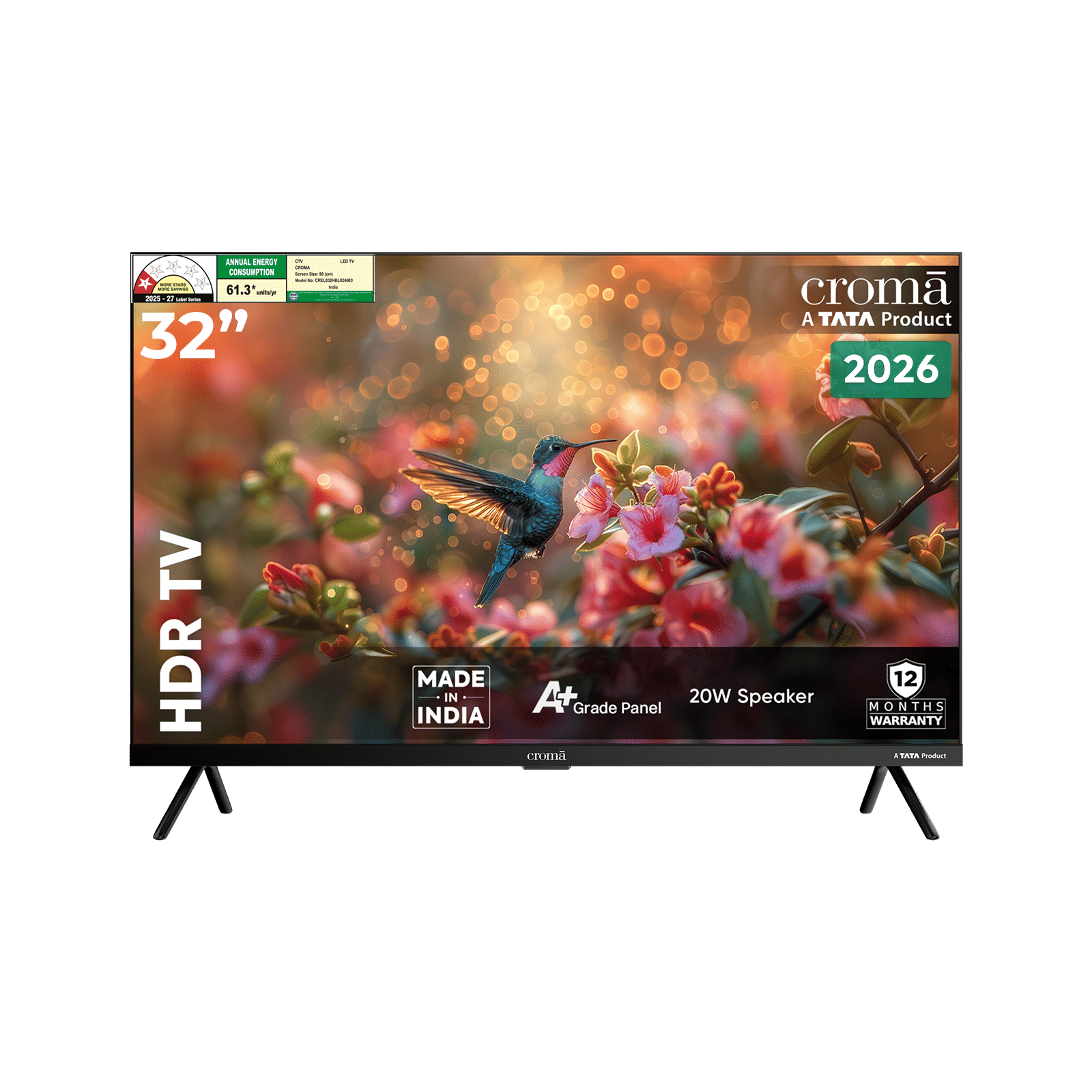 Croma 80 cm (32 inch) 1 Star HD Ready LED TV with Bezel Less Display (2026 model) Croma 80 cm (32 inch) 1 Star HD Ready LED TV with Bezel Less Display (2026 model)_1
