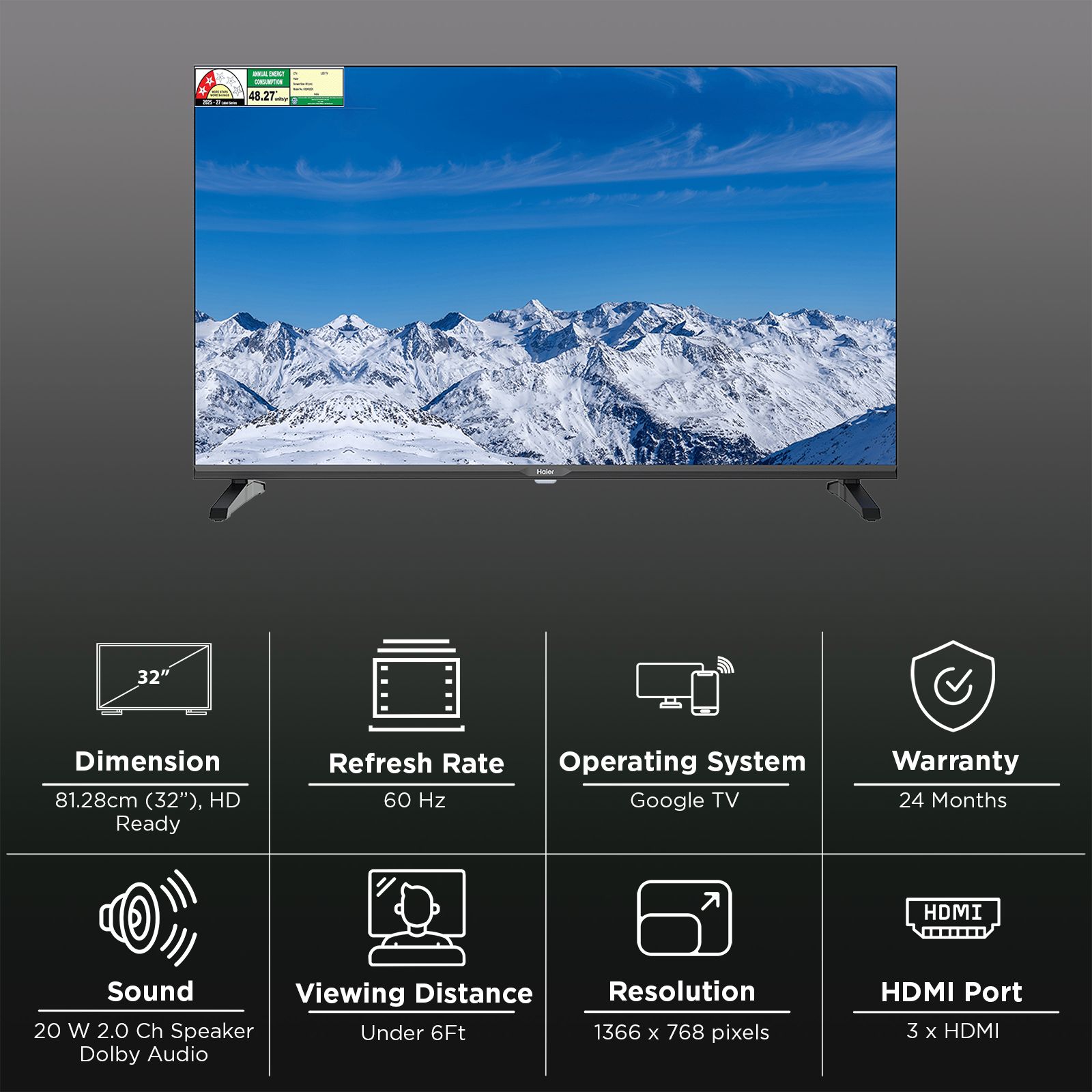 Haier K82G 81.28 cm (32 inch) 2 Star HD Ready LED-Backlit Smart Google TV with Google Voice Assistant (2026 model)_3