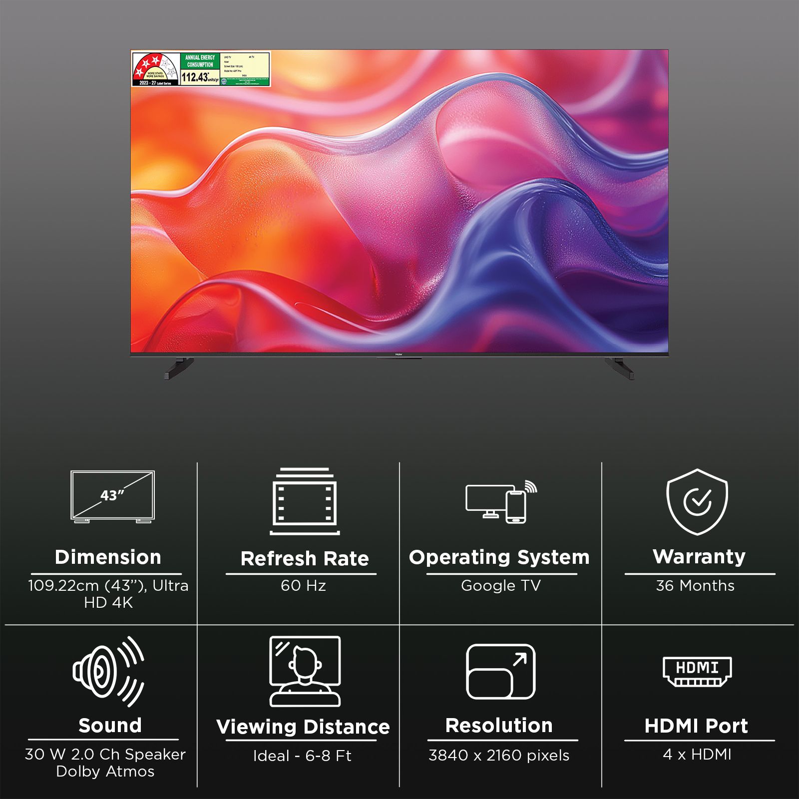 Haier P7 PRO 109.22 cm (43 inch) 3 Star 4K Ultra HD QLED Smart Google TV with Google Voice Assistant (2026 model) Haier P7 PRO 109.22 cm (43 inch) 3 Star 4K Ultra HD QLED Smart Google TV with Google Voice Assistant (2026 model)_3