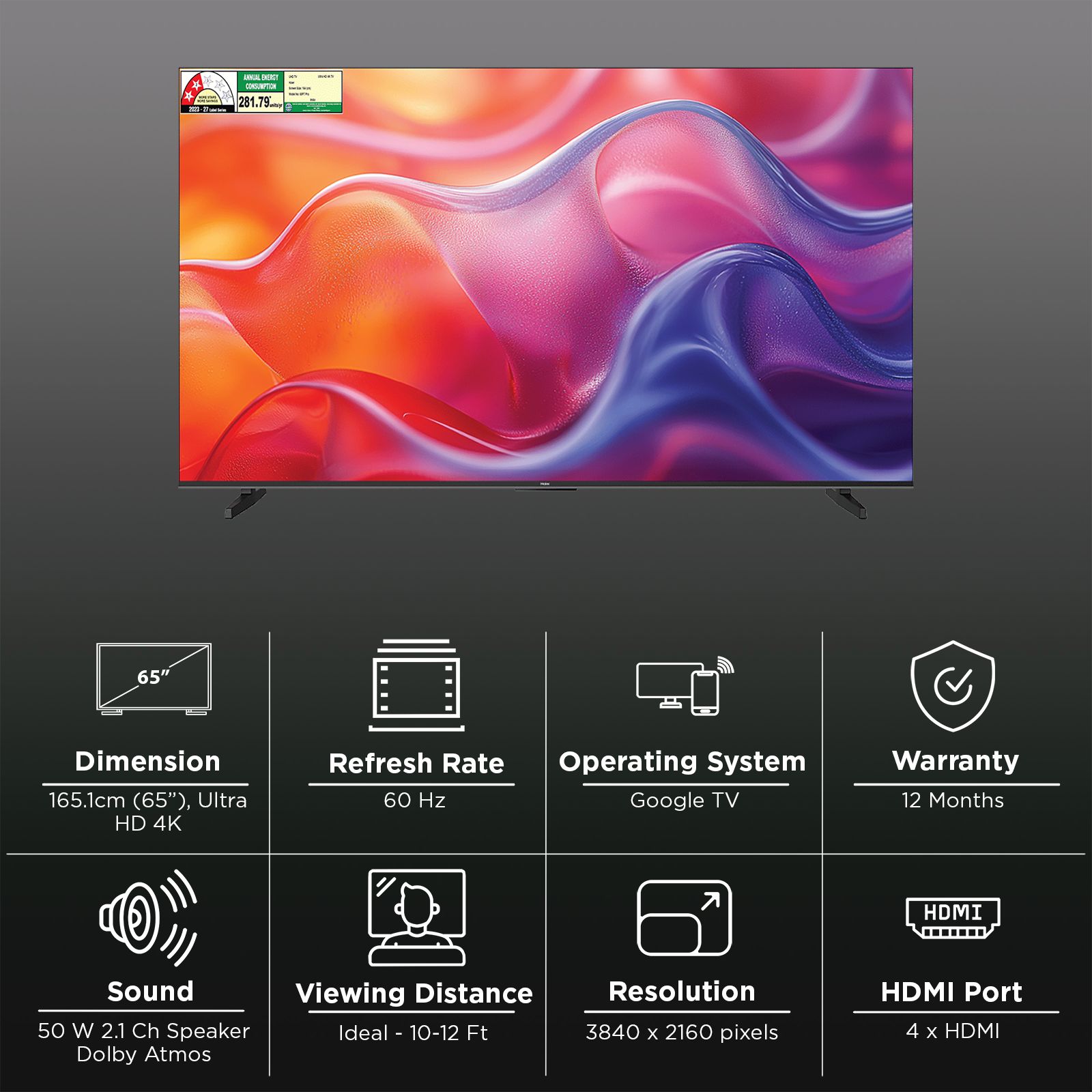 Haier P7 PRO 165.1 cm (65 inch) 2 Star 4K Ultra HD QLED Smart Google TV with Google Voice Assistant (2026 model)_3