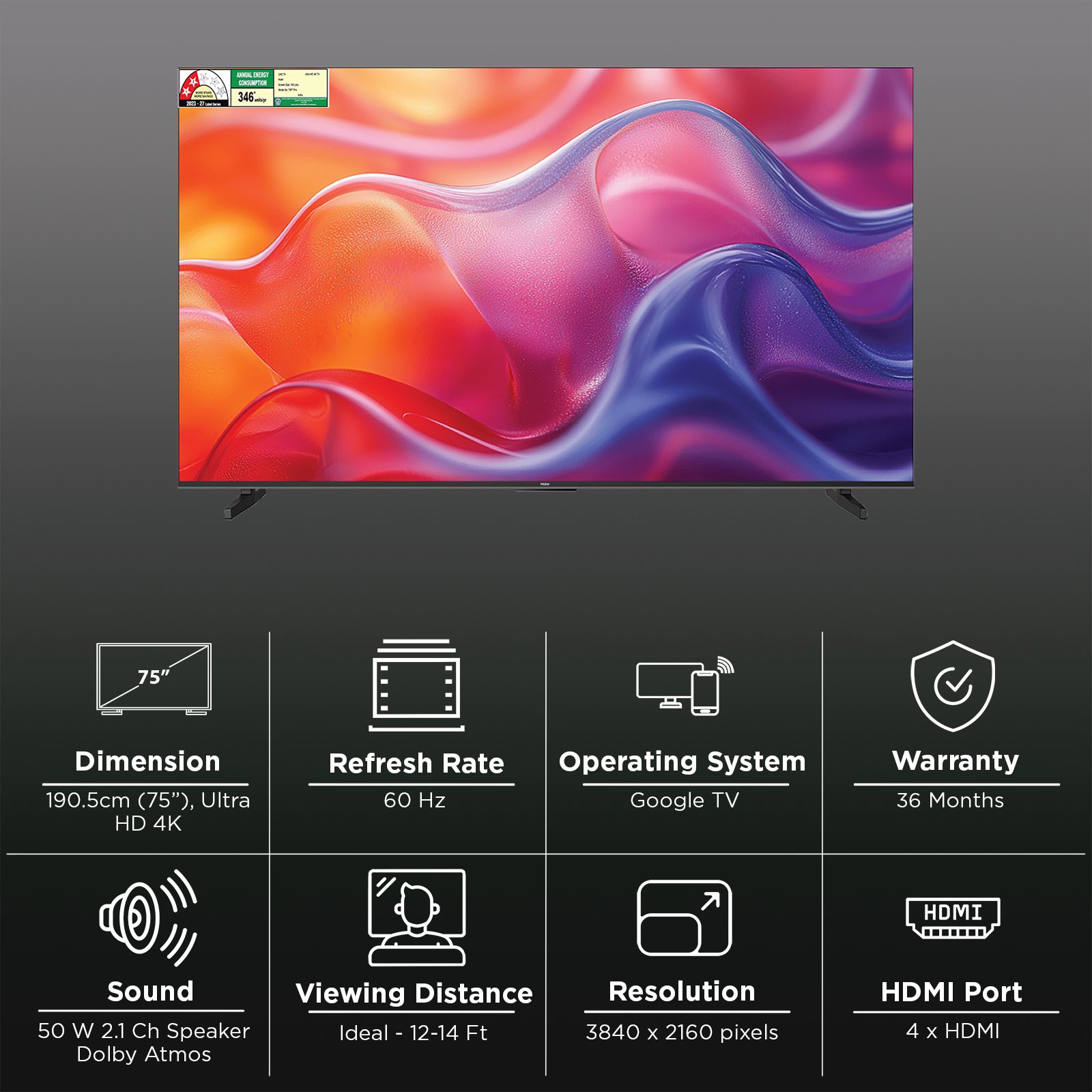 Haier P7 PRO 190.5 cm (75 inch) 2 Star 4K Ultra HD QLED Smart Google TV with Google Voice Assistant (2026 model) Haier P7 PRO 190.5 cm (75 inch) 2 Star 4K Ultra HD QLED Smart Google TV with Google Voice Assistant (2026 model)_3